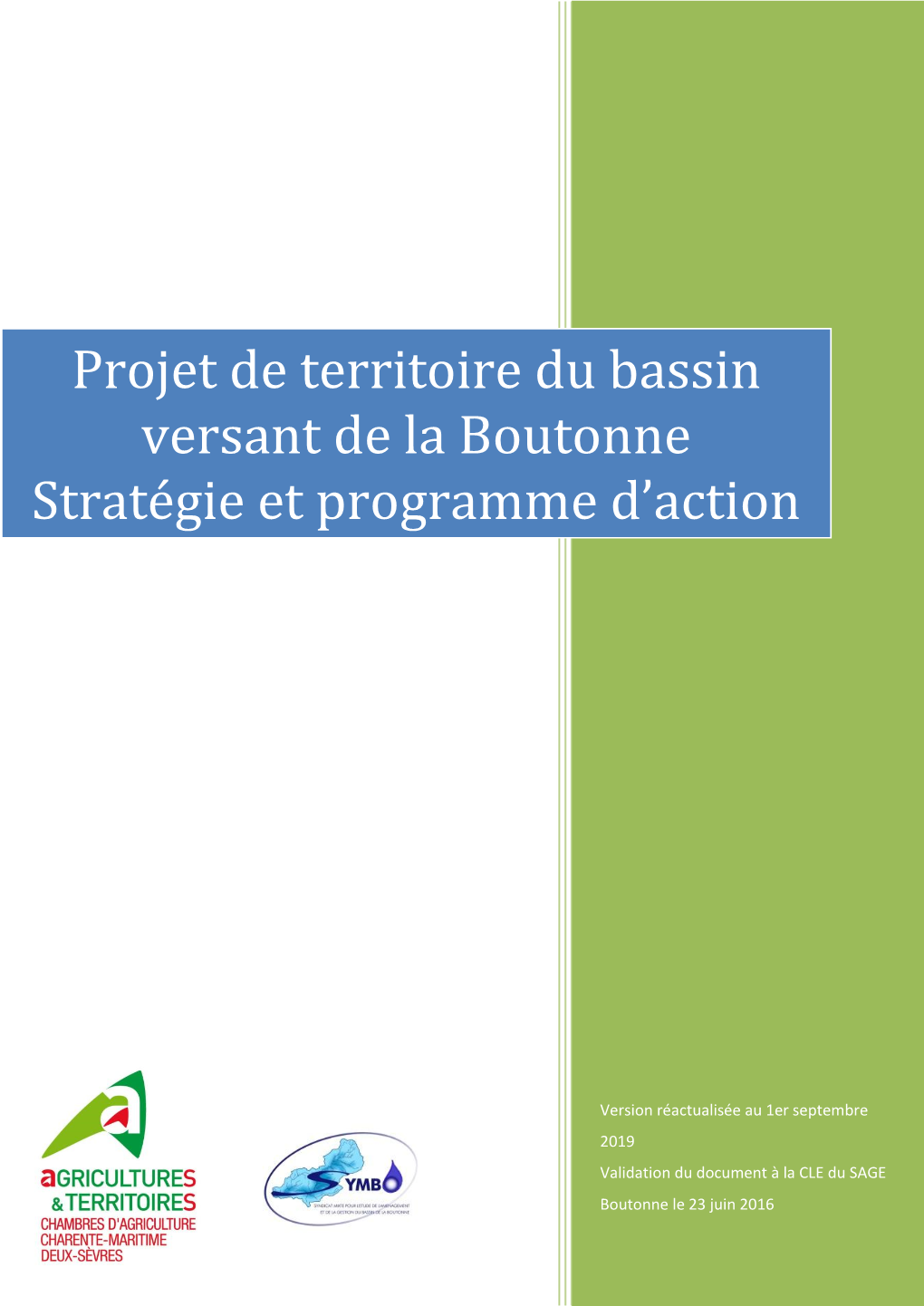 Projet De Territoire Du Bassin Versant De La Boutonne Stratégie Et Programme D’Action