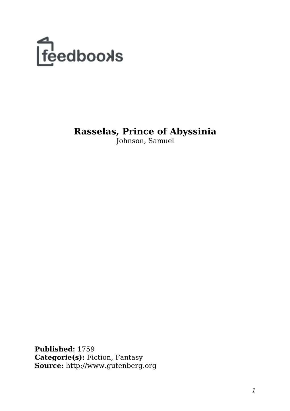 Rasselas, Prince of Abyssinia Johnson, Samuel