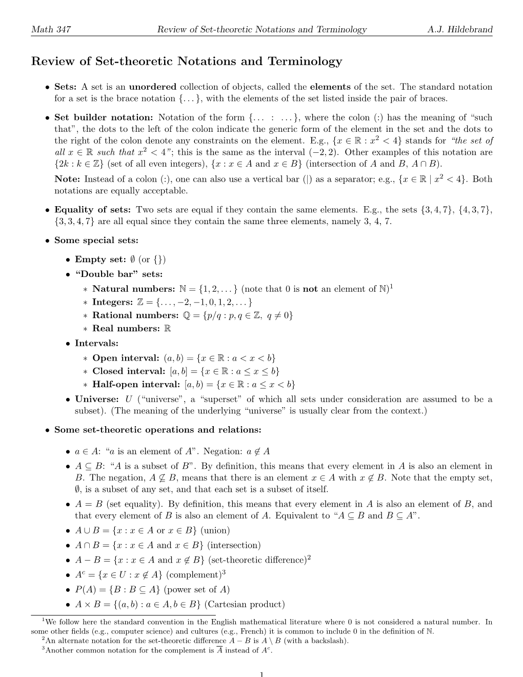 Review of Set-Theoretic Notations and Terminology A.J