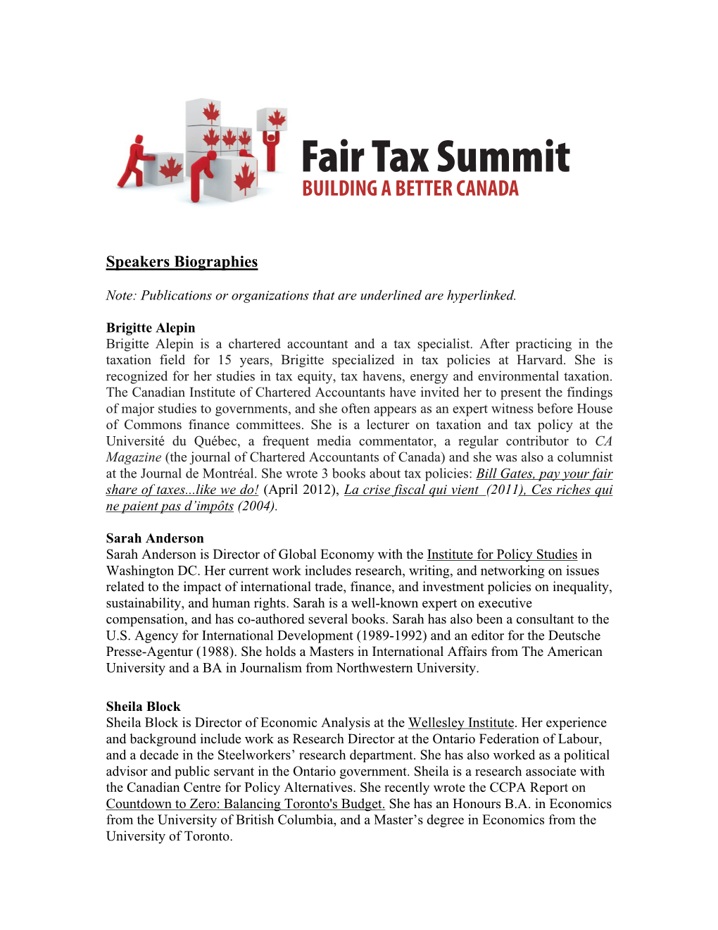 Fair Tax Summit BUILDING a BETTER CANADA