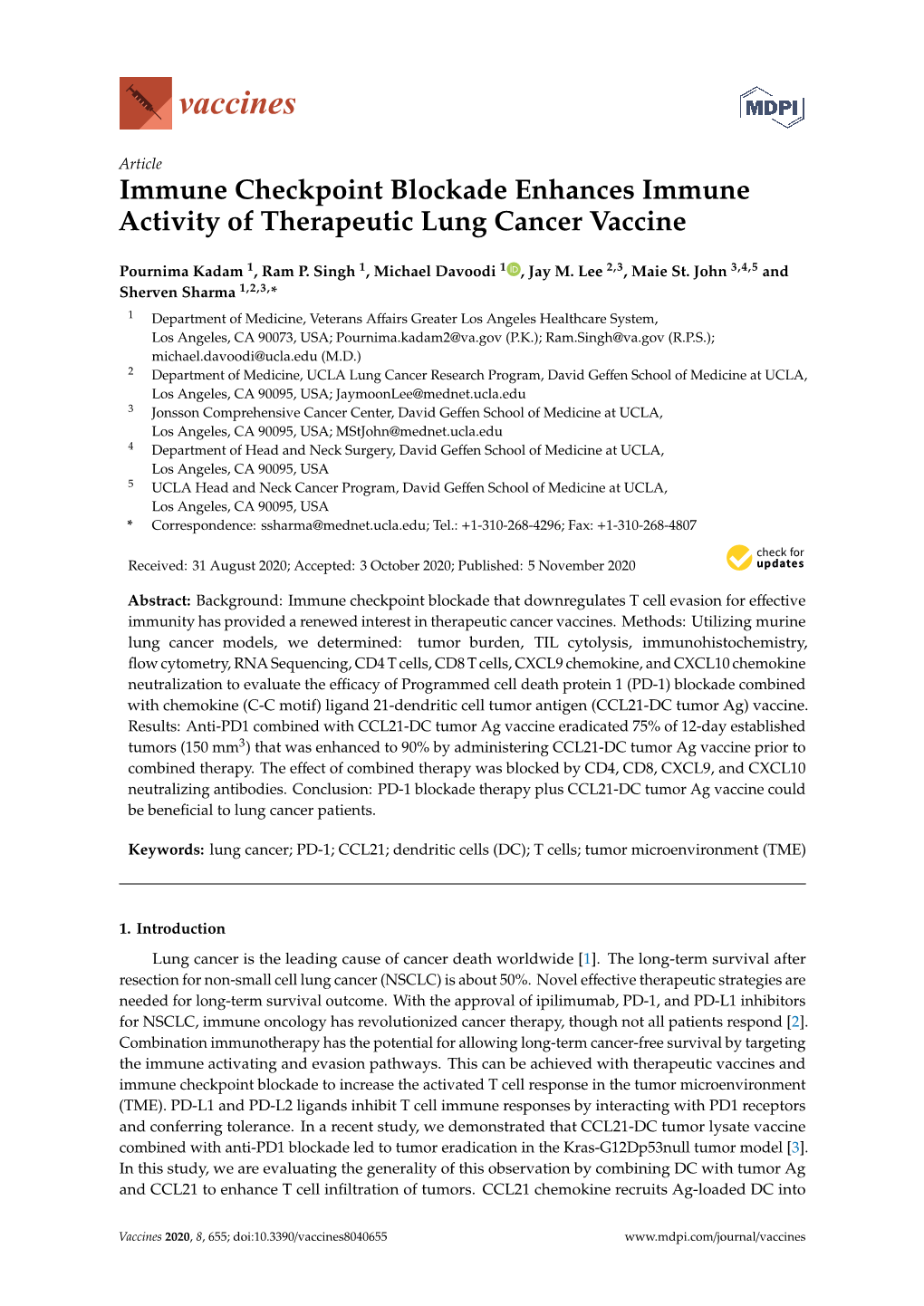 Immune Checkpoint Blockade Enhances Immune Activity of Therapeutic Lung Cancer Vaccine