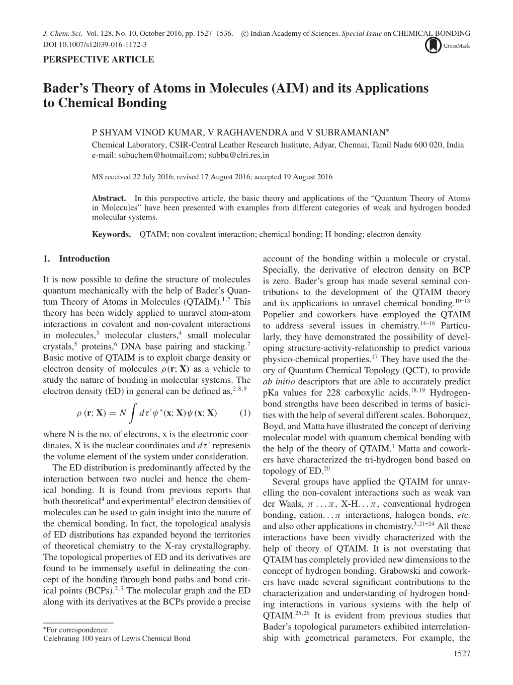 Bader's Theory of Atoms in Molecules