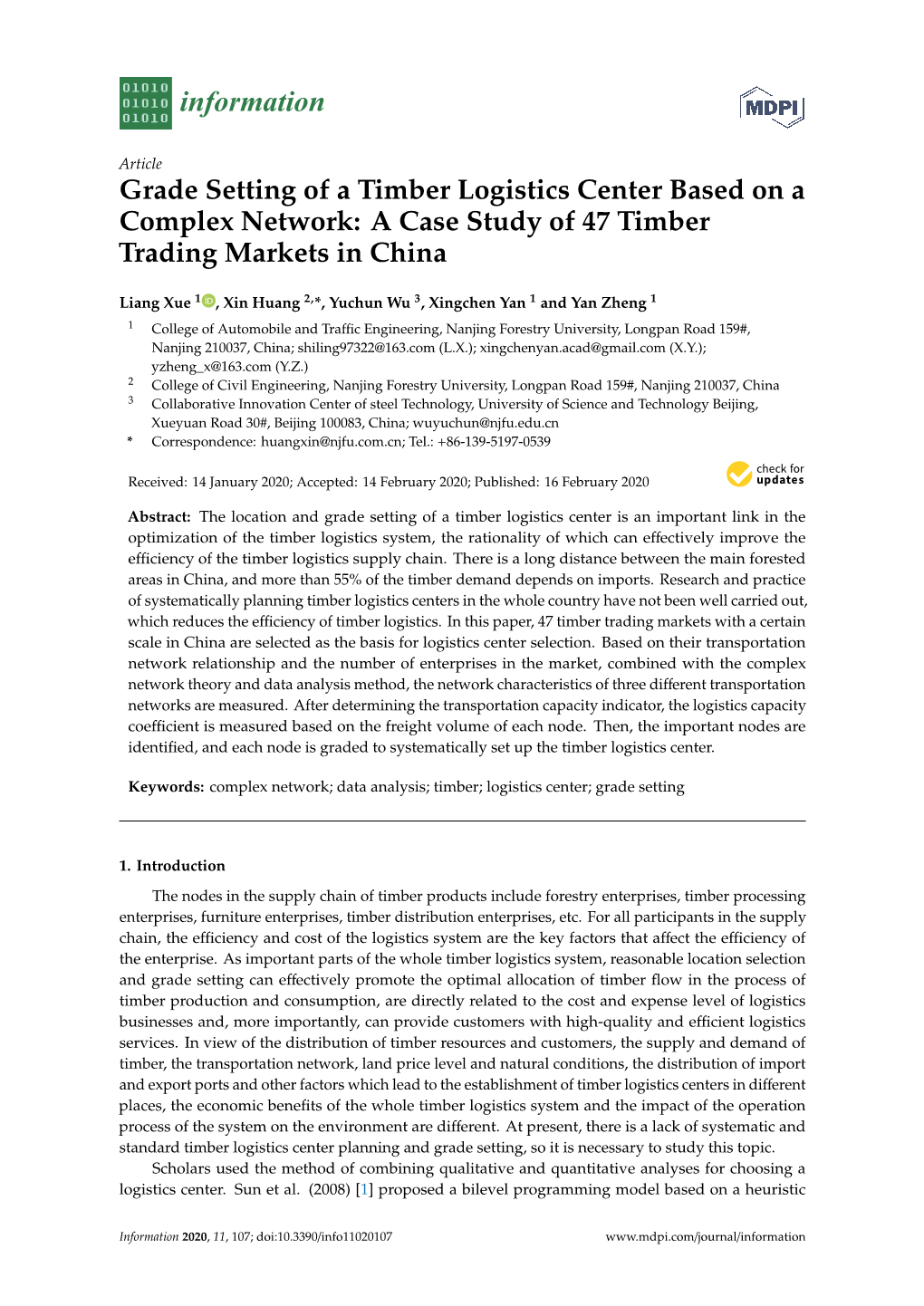 Grade Setting of a Timber Logistics Center Based on a Complex Network: a Case Study of 47 Timber Trading Markets in China