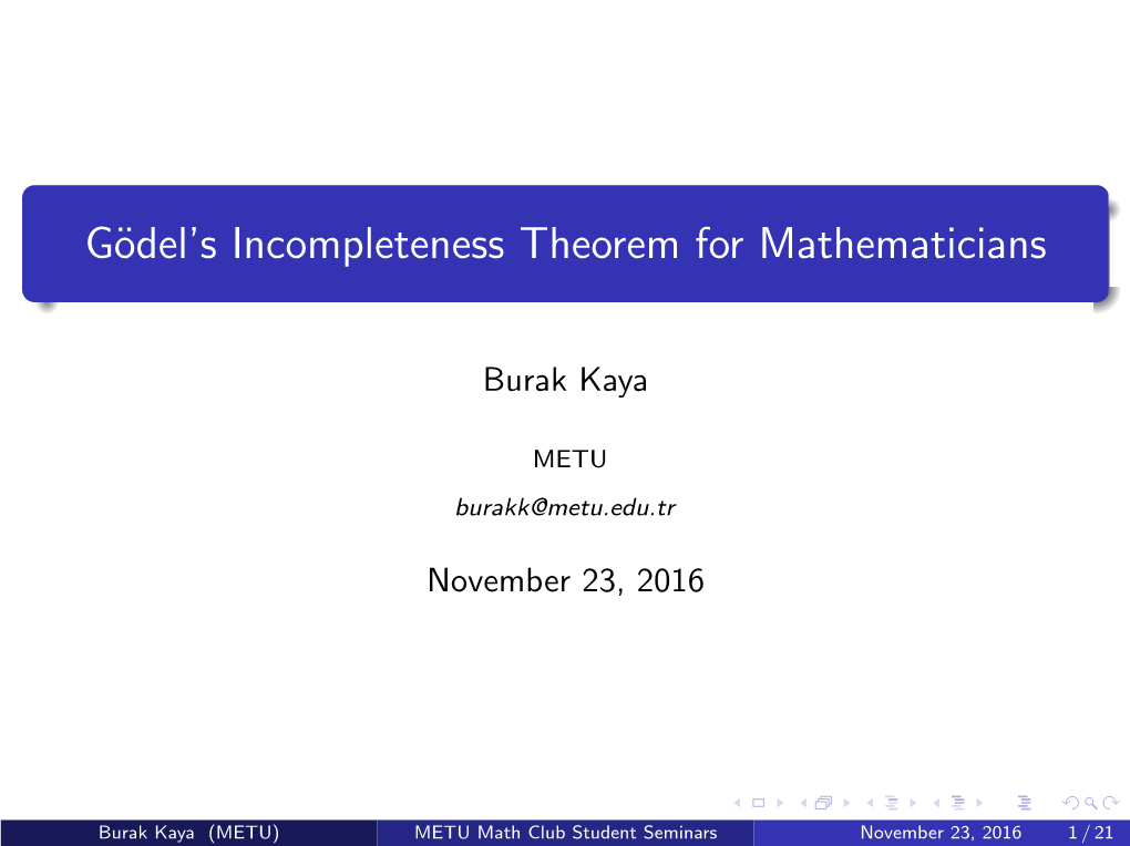 Gödel's Incompleteness Theorem for Mathematicians