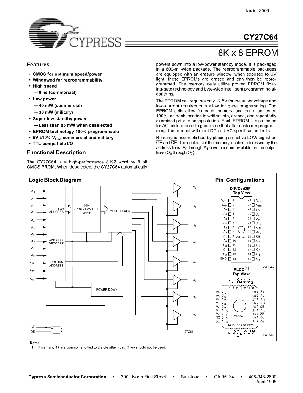 8K X 8 EPROM Features Powers Down Into a Low-Power Standby Mode