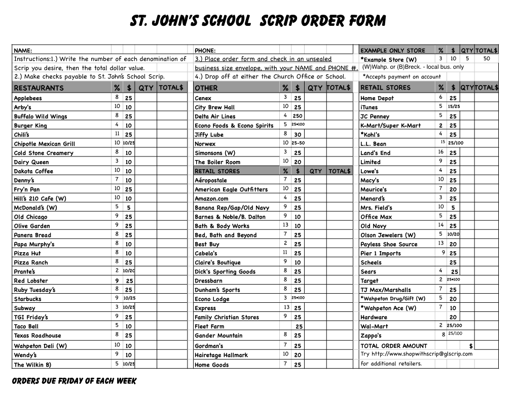 Scrip Order Form