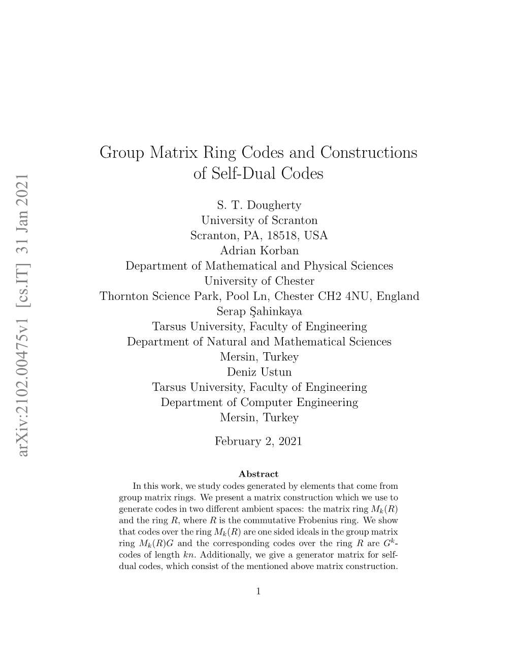 Group Matrix Ring Codes and Constructions of Self-Dual Codes