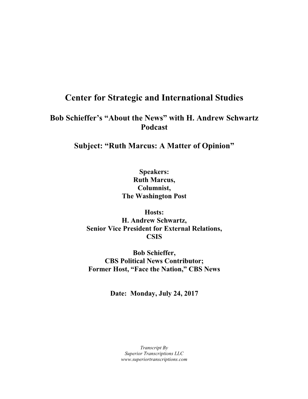 Center for Strategic and International Studies Bob Schieffer's