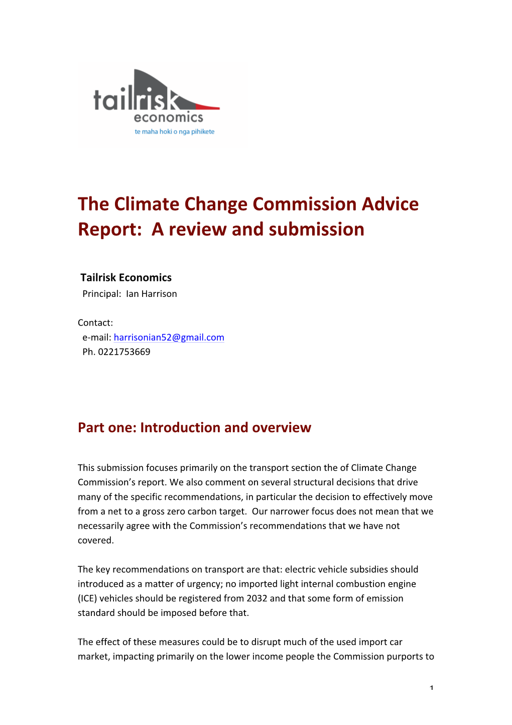 The Climate Change Commission Advice Report: a Review and Submission
