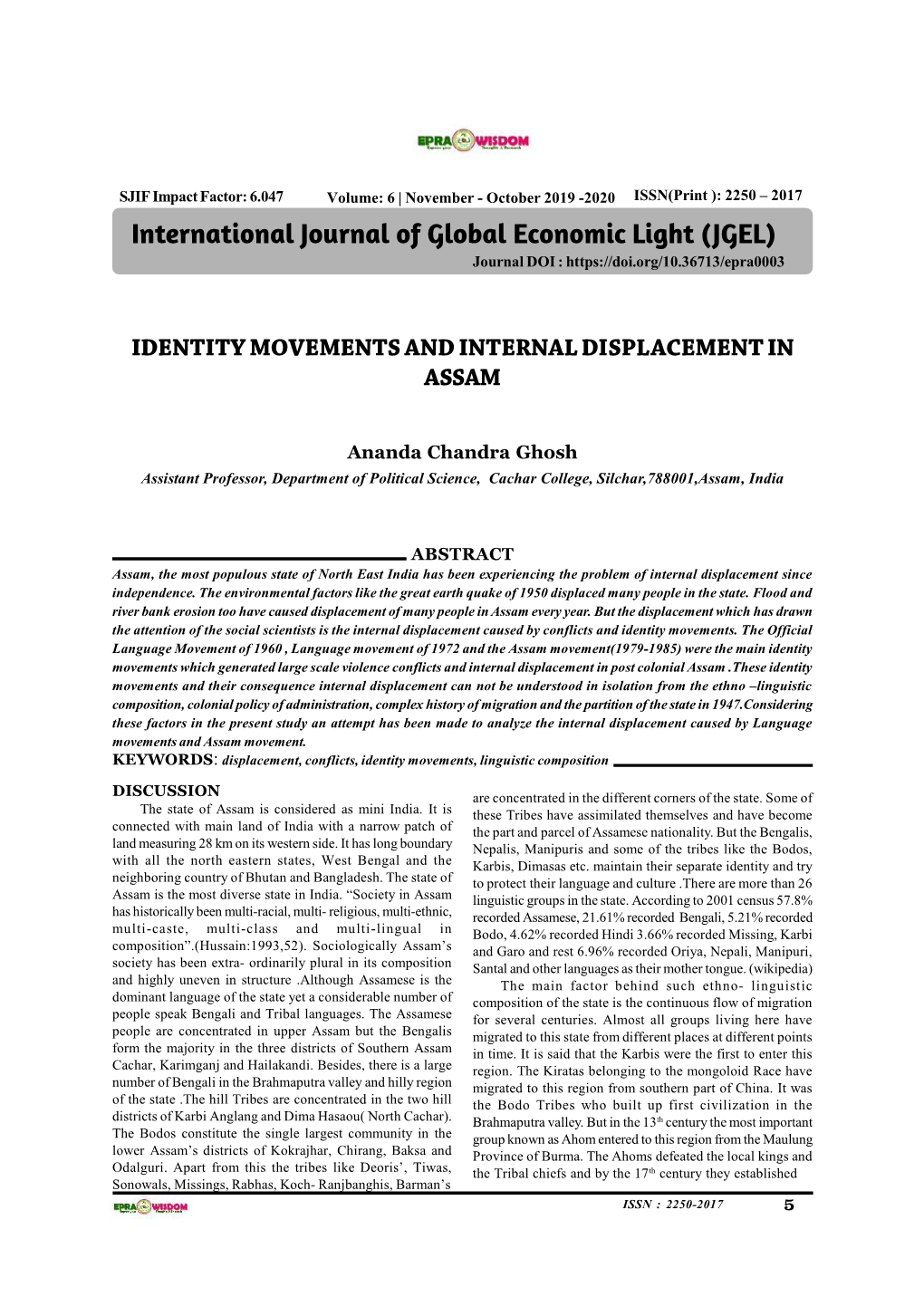 International Journal of Global Economic Light (JGEL) Journal DOI