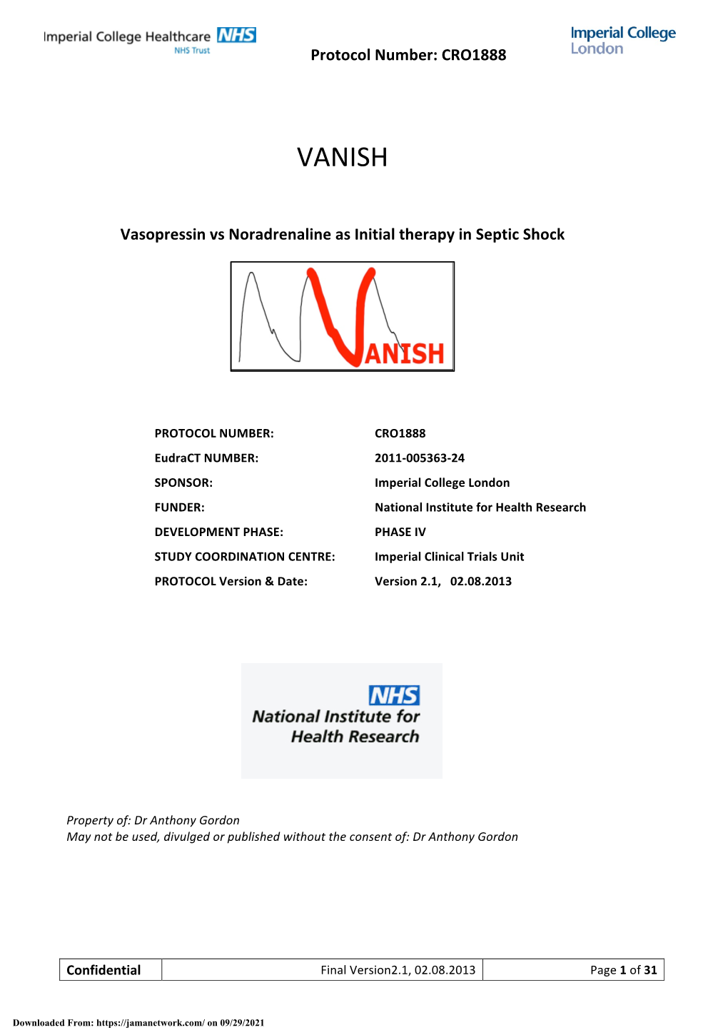 Effect of Early Vasopressin Vs Norepinephrine On