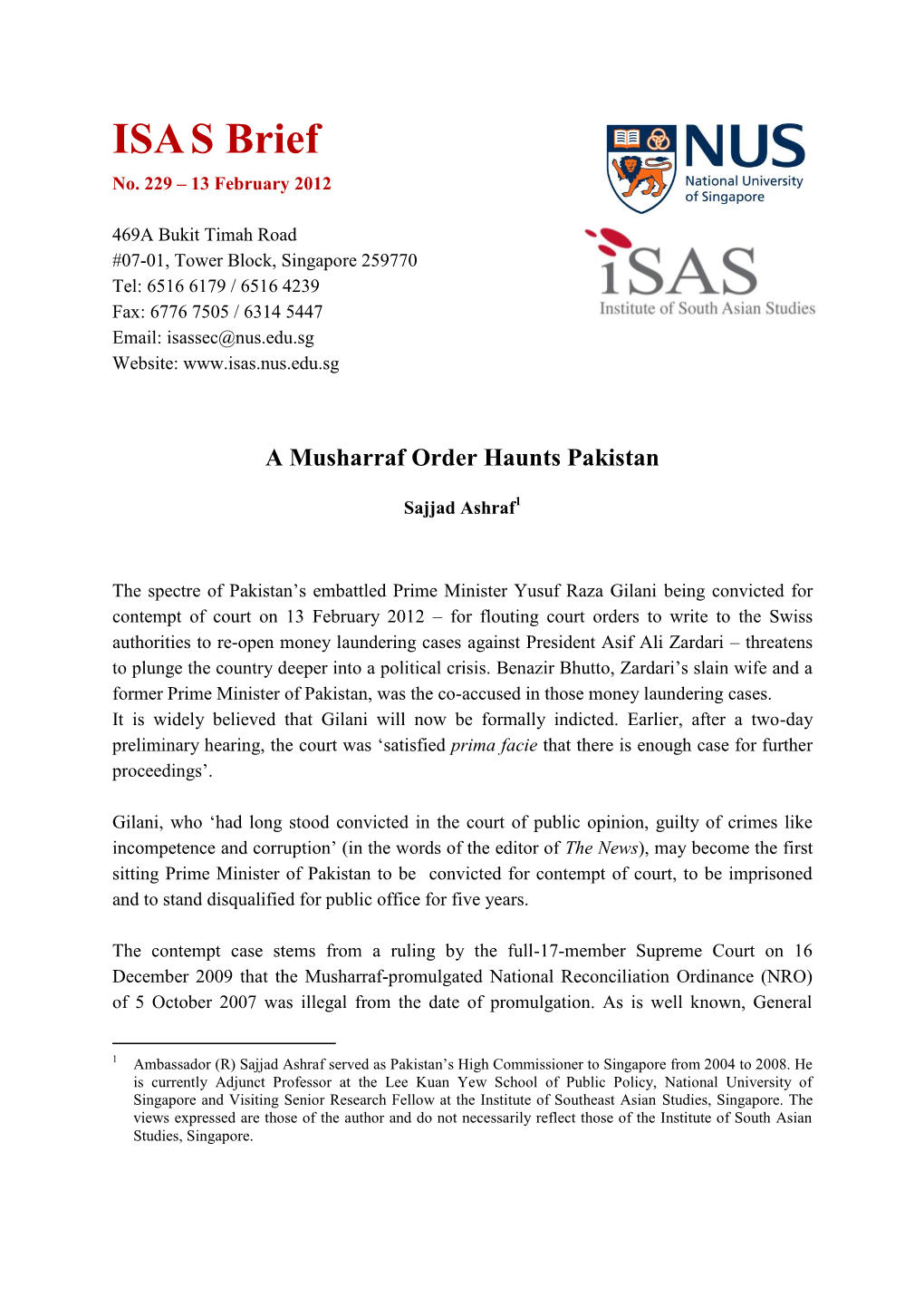 A Musharraf Order Haunts Pakistan