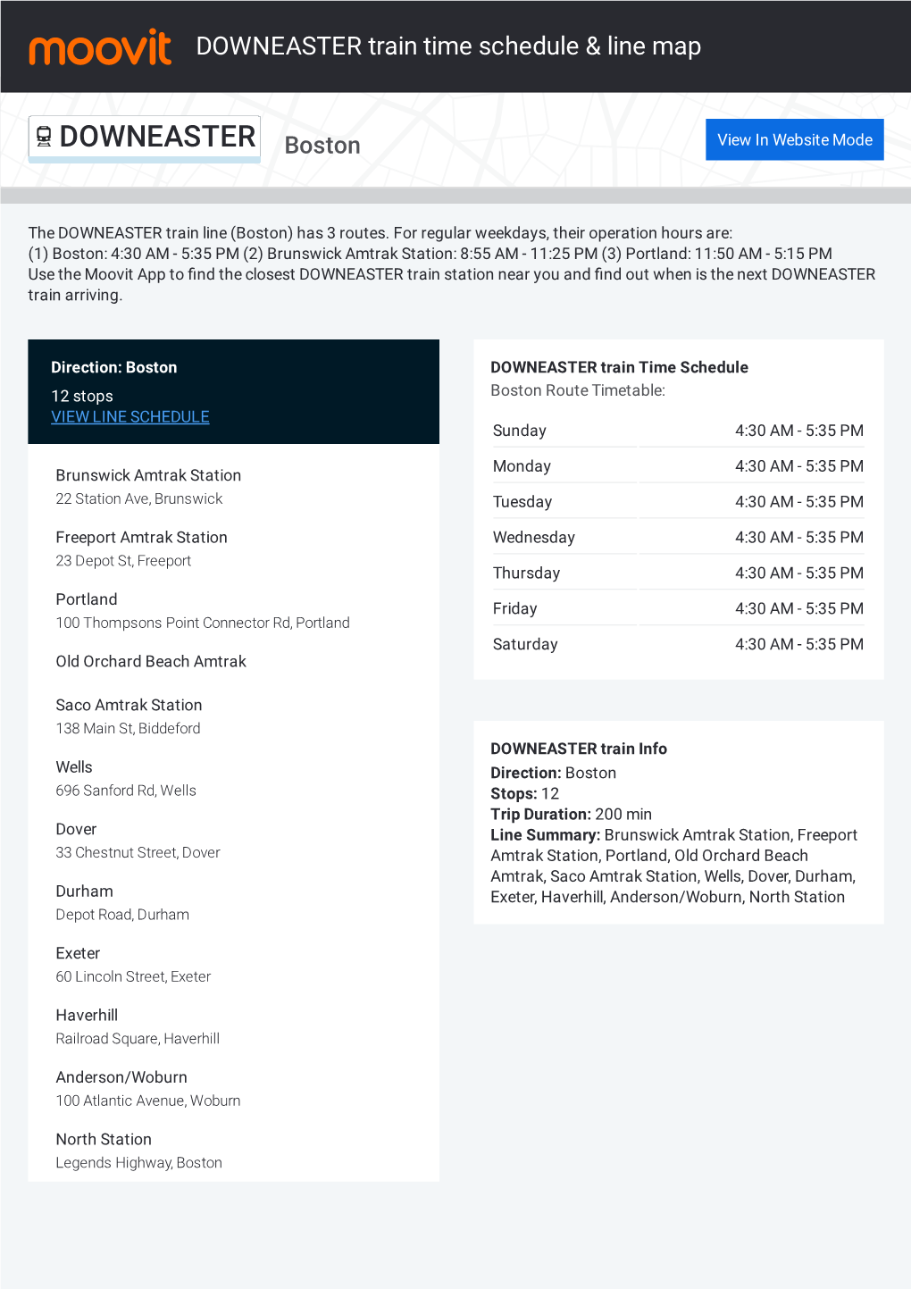 DOWNEASTER Train Time Schedule & Line Route