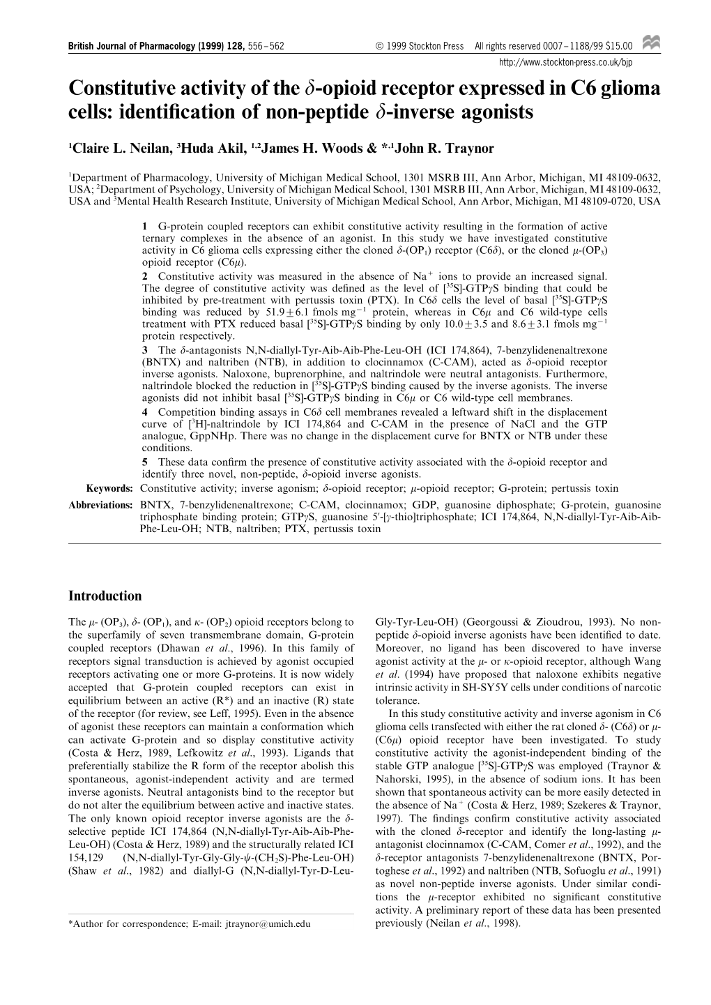 Constitutive Activity of the Δ-Opioid Receptor Expressed in C6 Glioma Cells