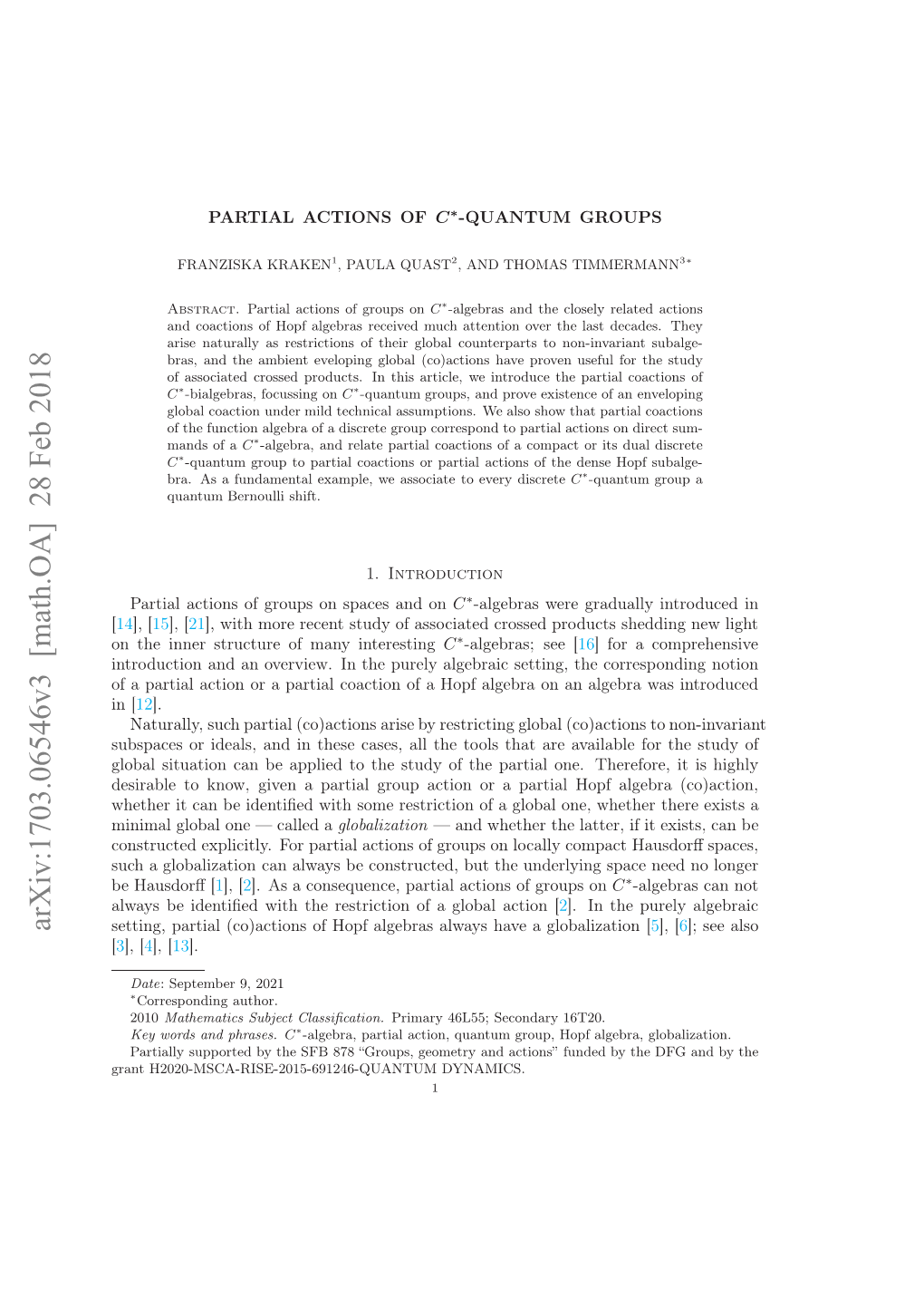 Arxiv:1703.06546V3 [Math.OA] 28 Feb 2018 [ Rn 22-SARS-05614-UNU DYNAMICS