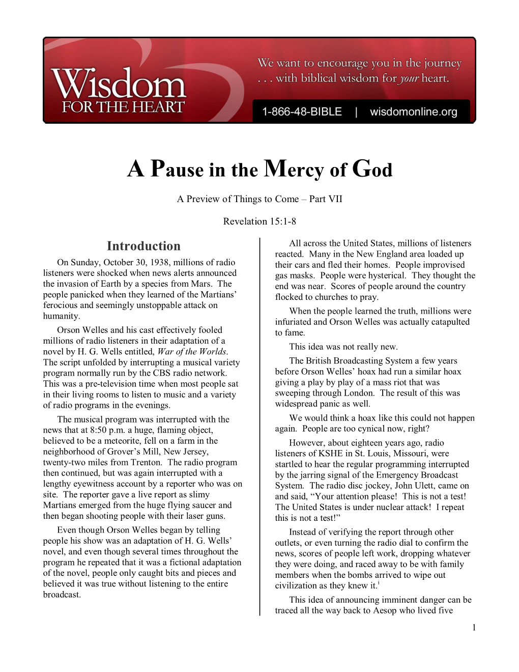 A Pause in the Mercy of God