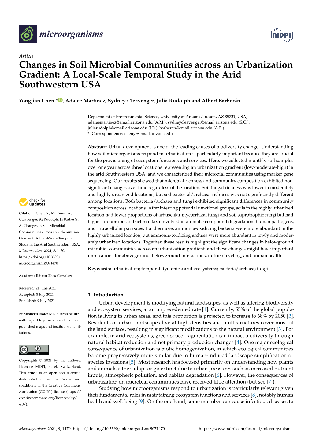 Changes in Soil Microbial Communities Across an Urbanization Gradient: a Local-Scale Temporal Study in the Arid Southwestern USA