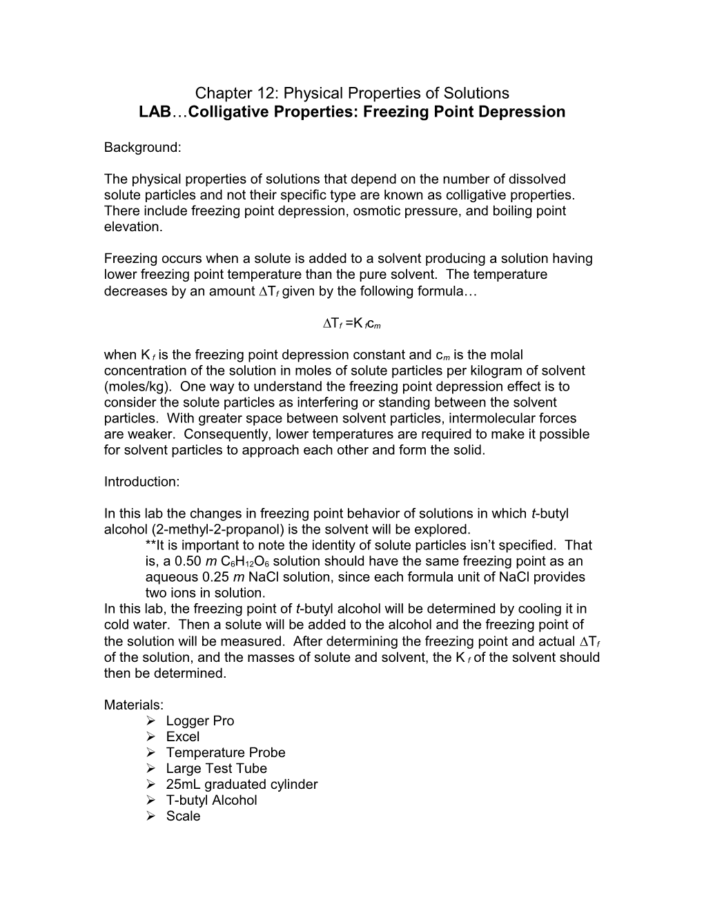 Chapter 12: Physical Properties of Solutions