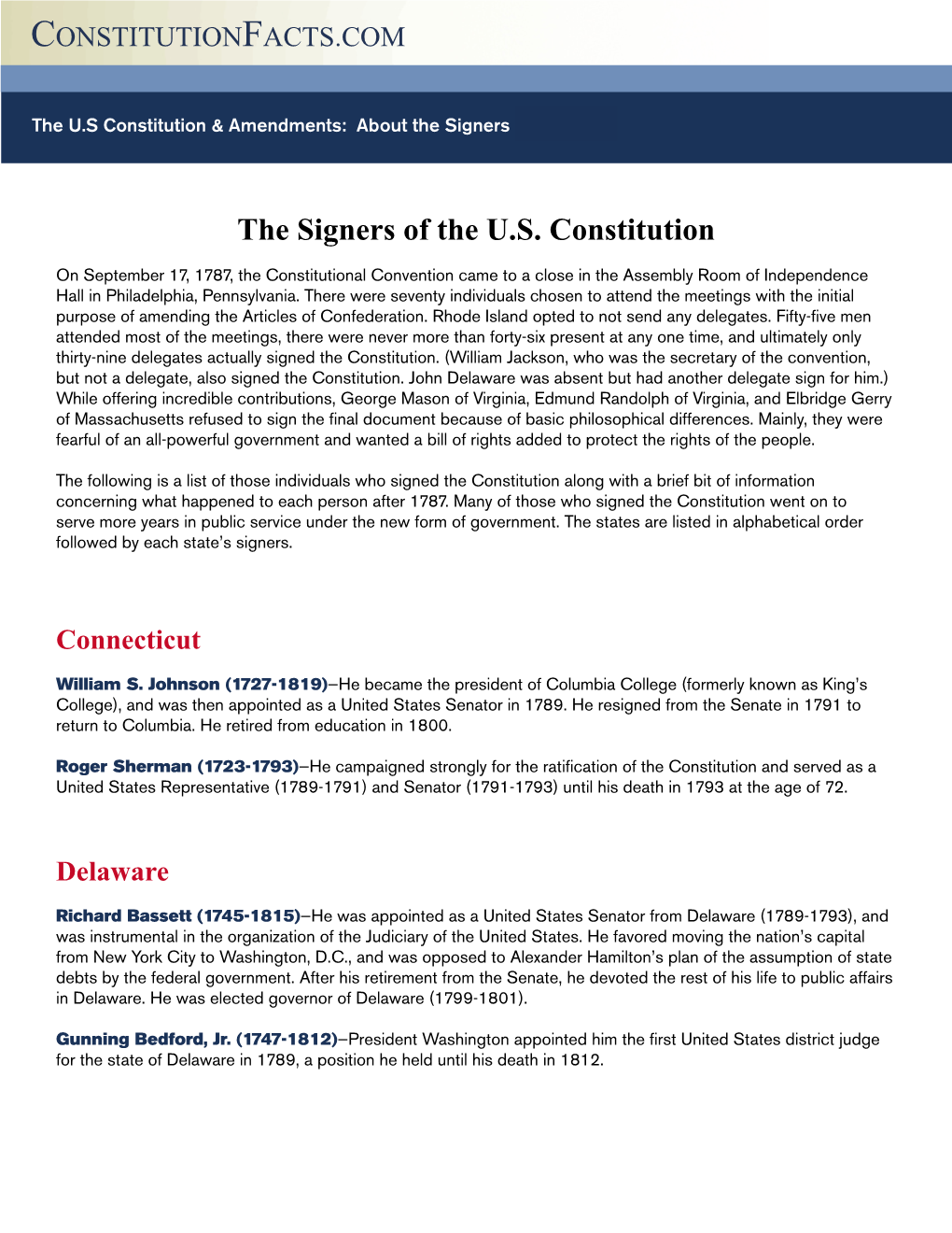 The Signers of the U.S. Constitution