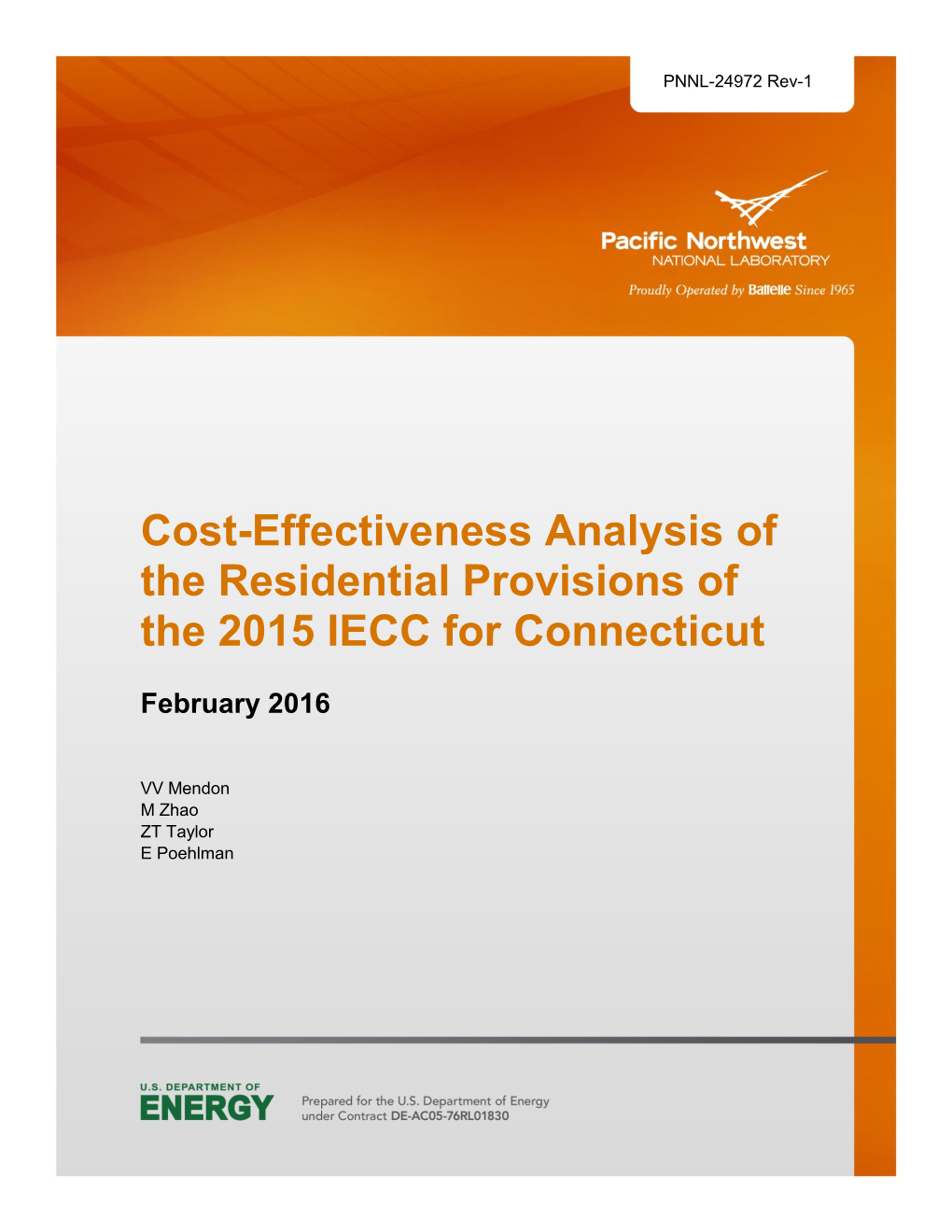 Cost-Effectiveness Analysis of the Residential Provisions of the 2015 IECC for Connecticut