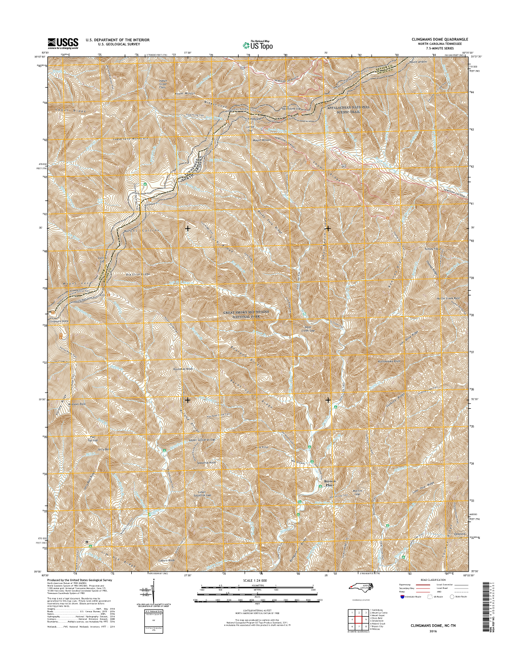 USGS 7.5-Minute Image Map for Clingmans Dome, North Carolina