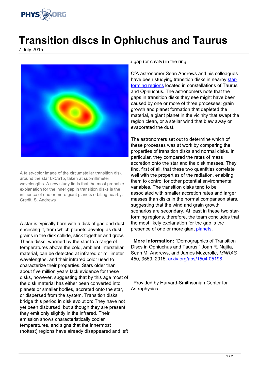 Transition Discs in Ophiuchus and Taurus 7 July 2015