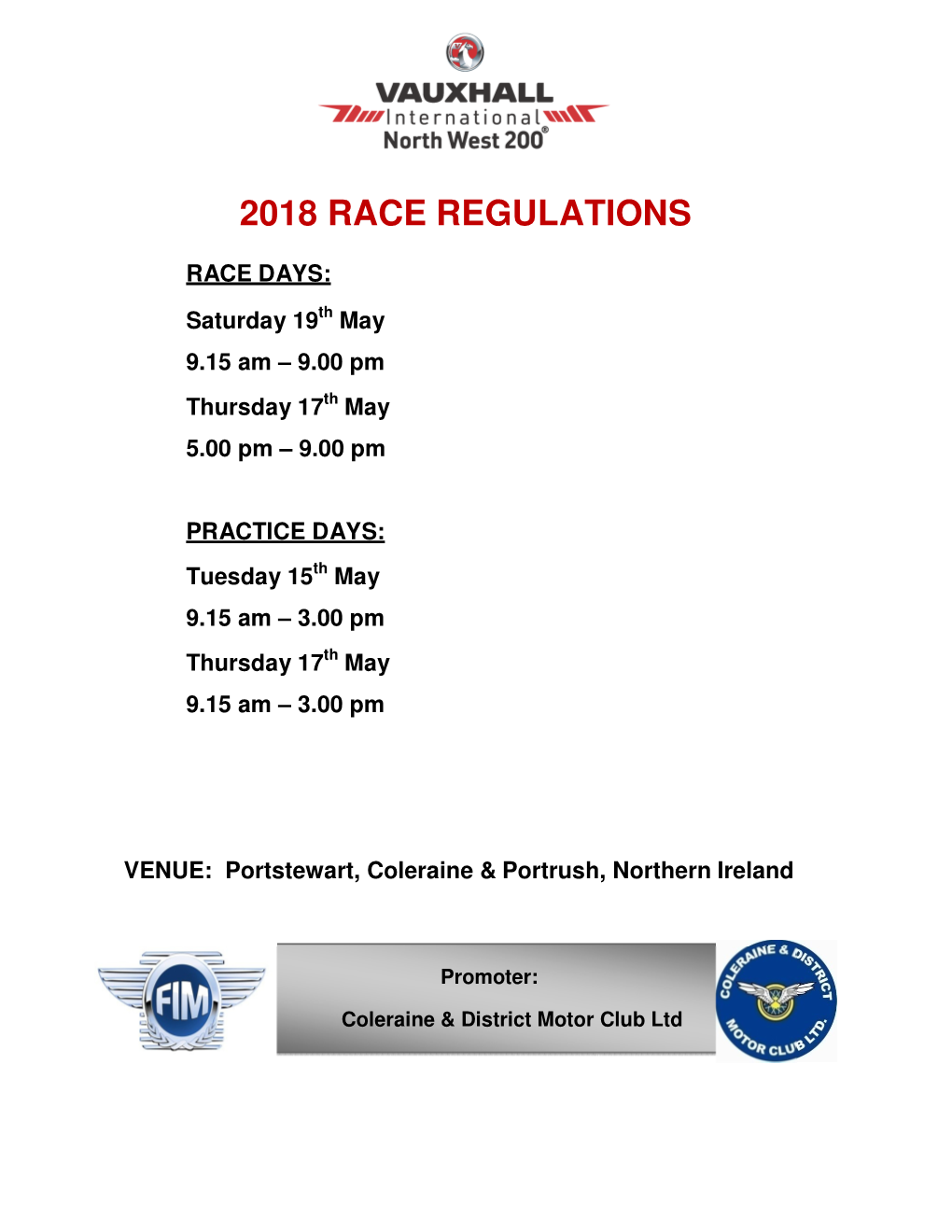 2018 Race Regulations