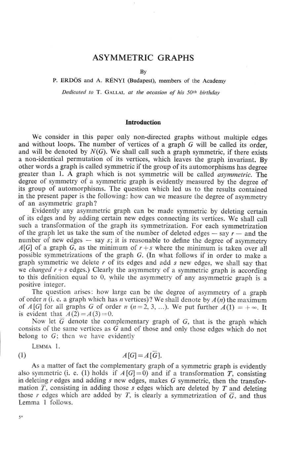 ASYMMETRIC GRAPHS by P