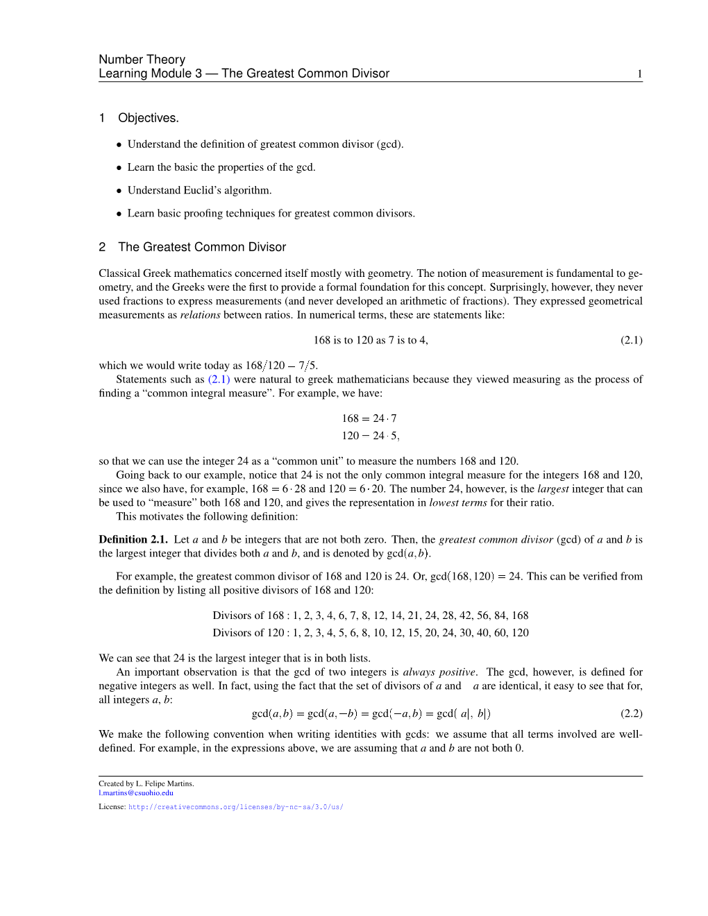 Number Theory Learning Module 3 — the Greatest Common Divisor 1