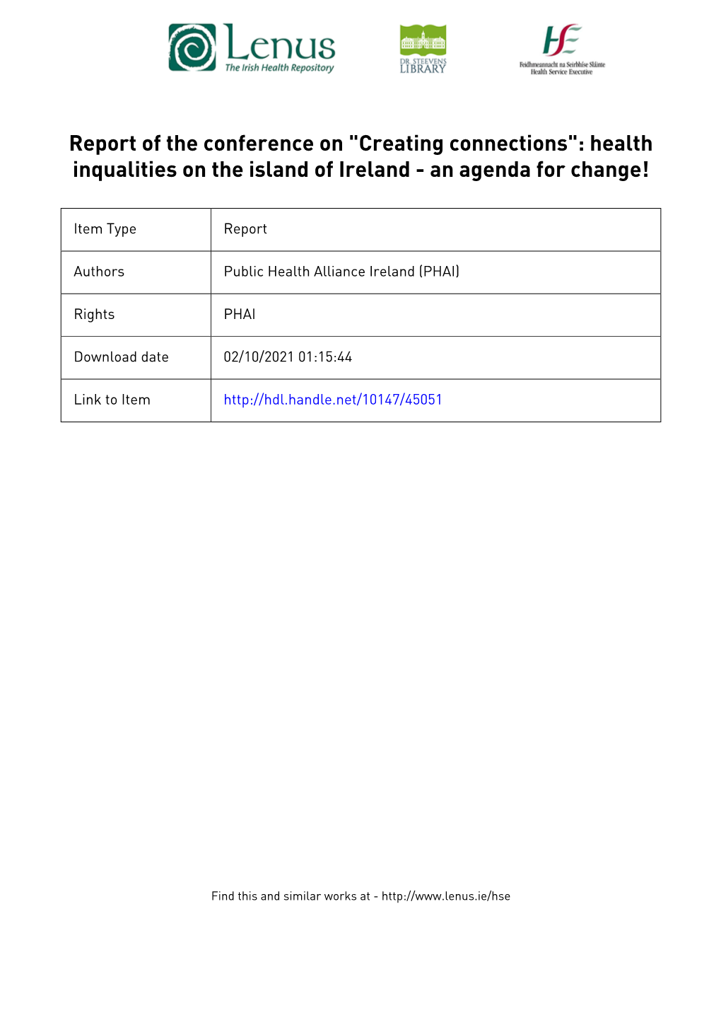 Health Inequalities on the Island of Ireland - an Agenda for Change!