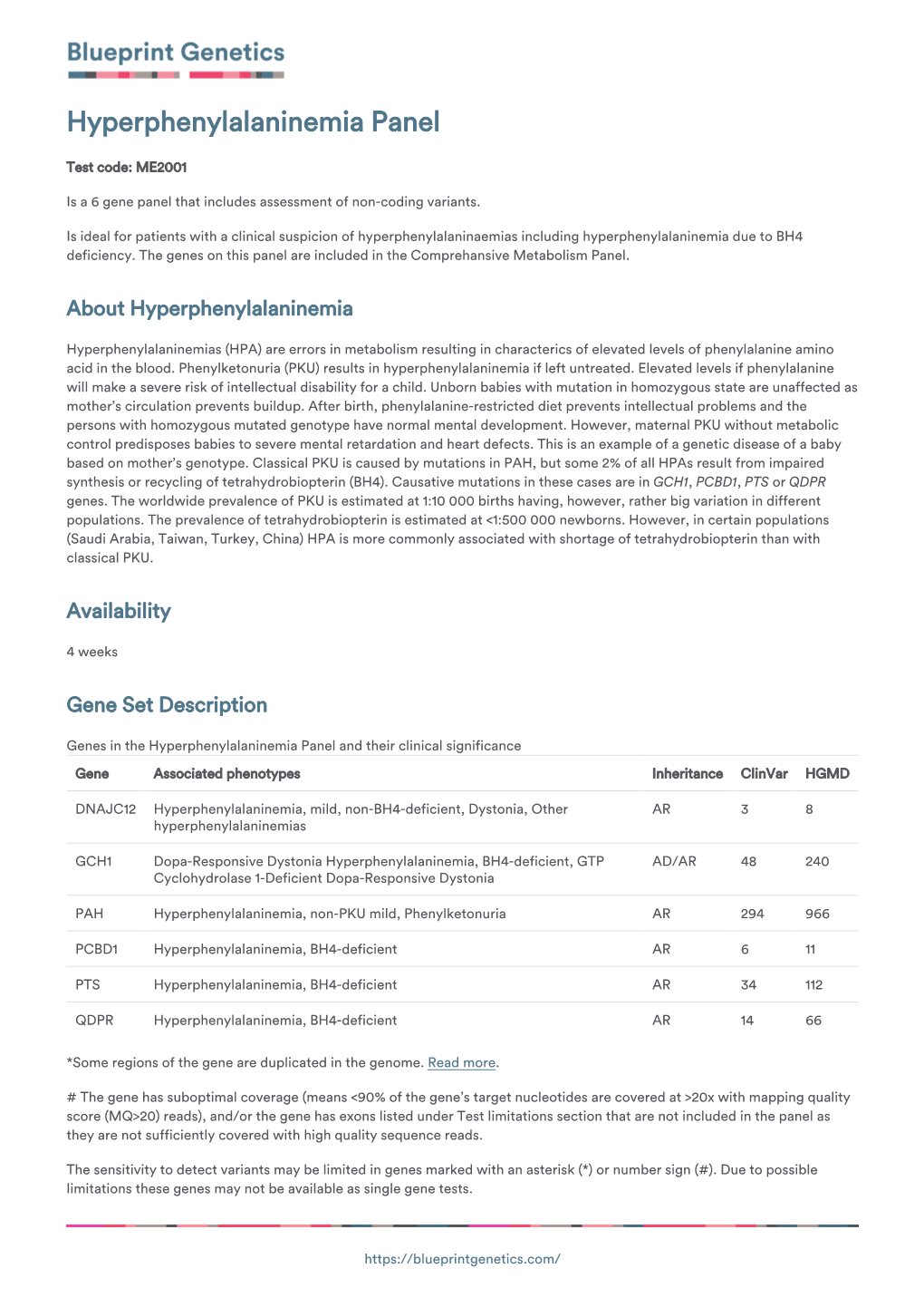 Blueprint Genetics Hyperphenylalaninemia Panel