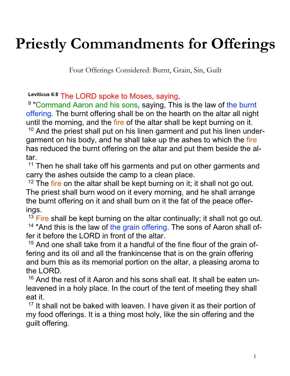 Priestly Commandments for Offerings