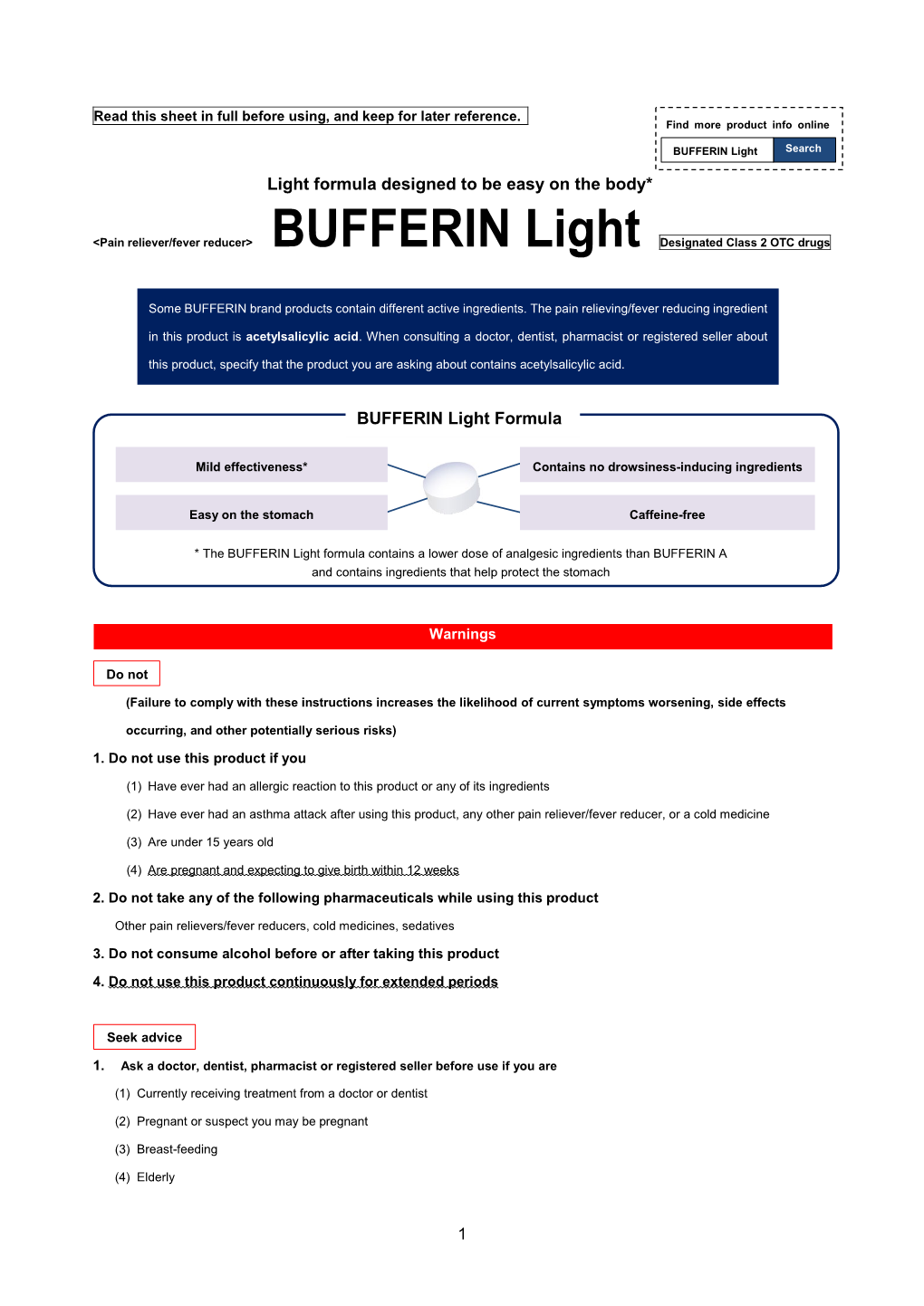 BUFFERIN Light Search