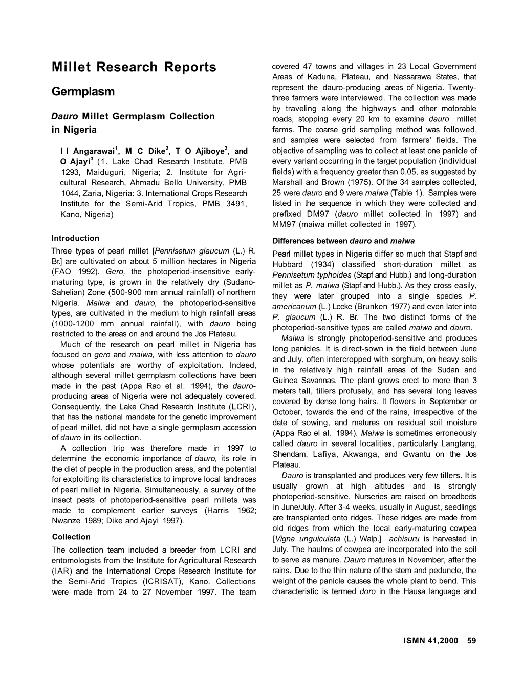 Millet Research Reports