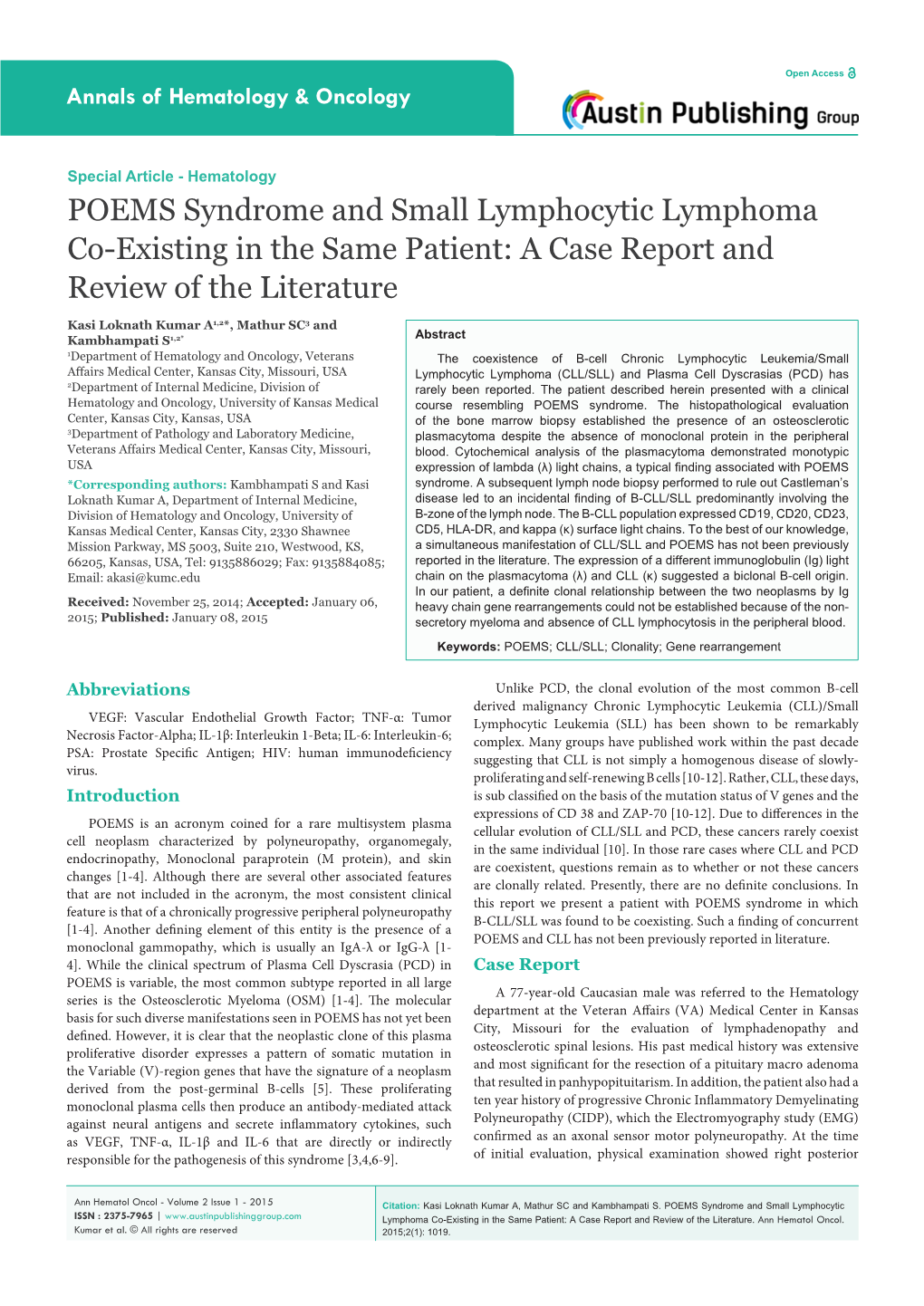 POEMS Syndrome and Small Lymphocytic Lymphoma Co-Existing in the Same Patient: a Case Report and Review of the Literature