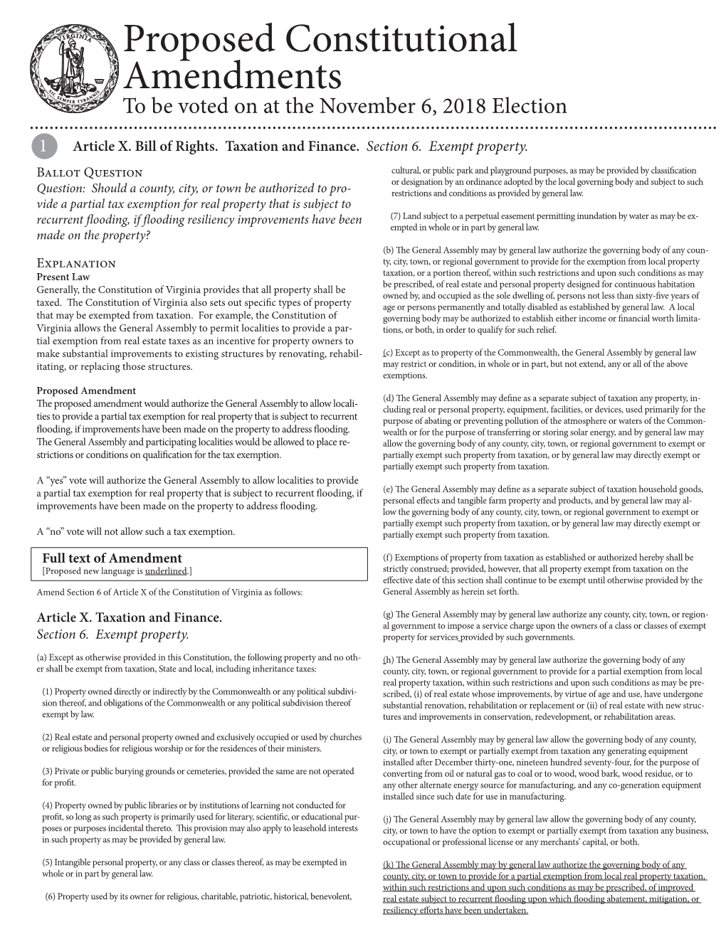 2018 Proposed Constitutional Amendment