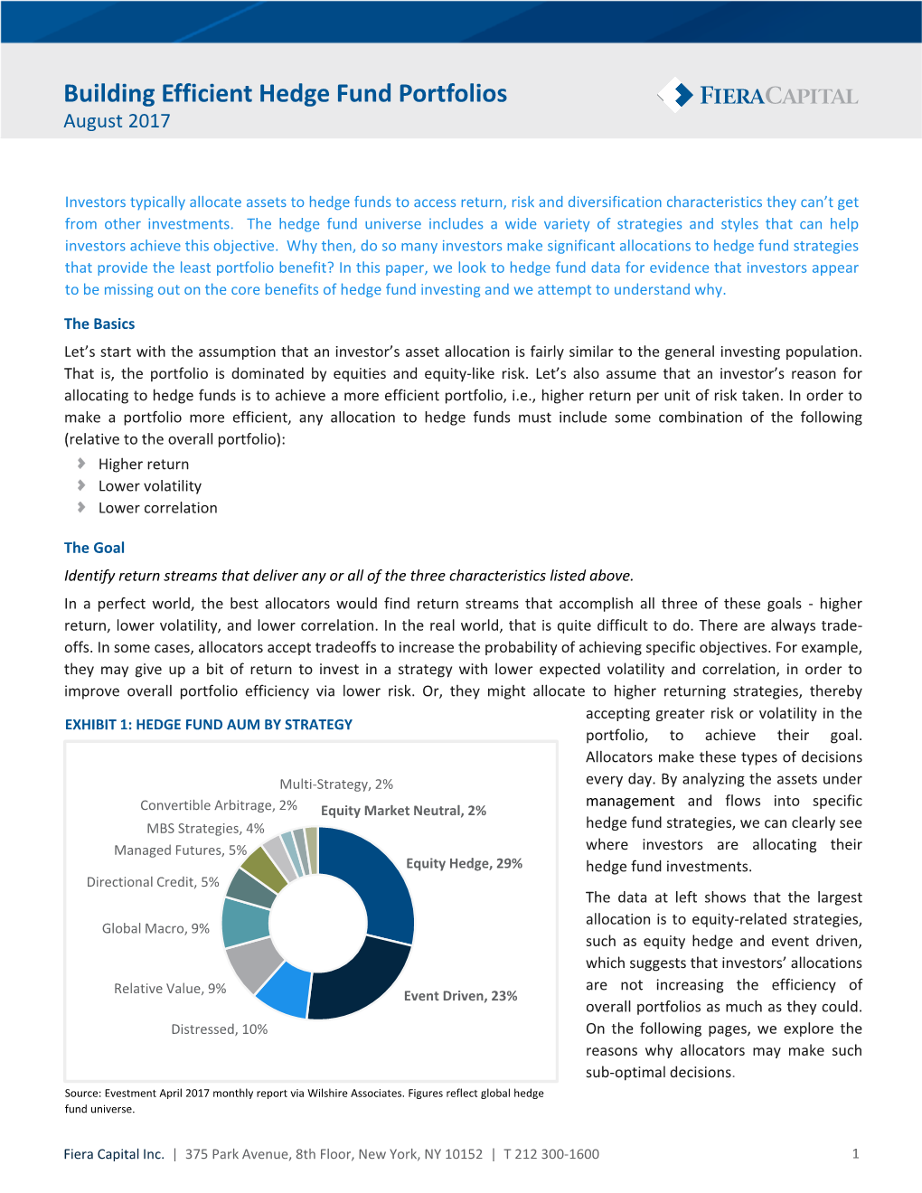 Building Efficient Hedge Fund Portfolios August 2017