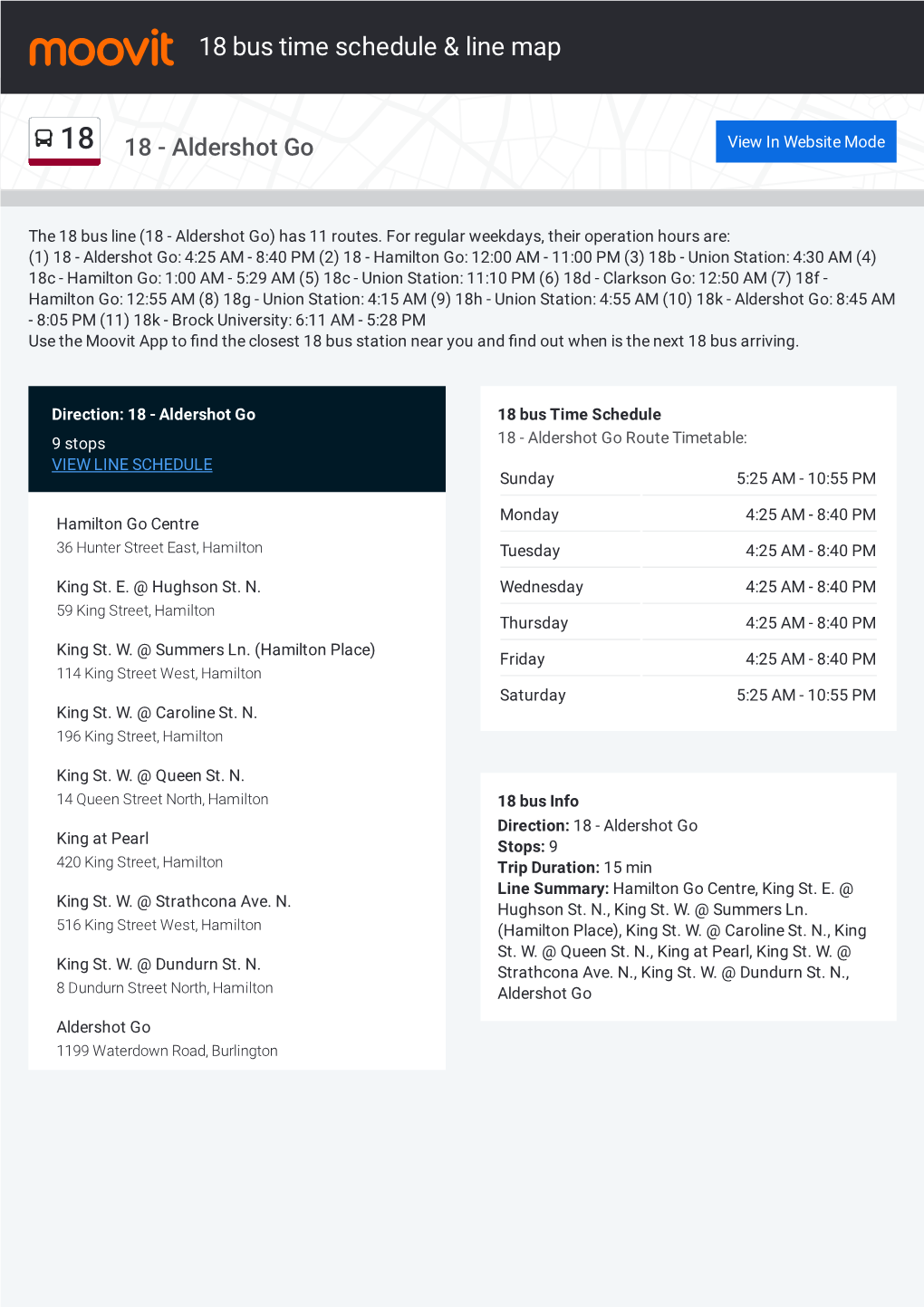 18 Bus Time Schedule & Line Route