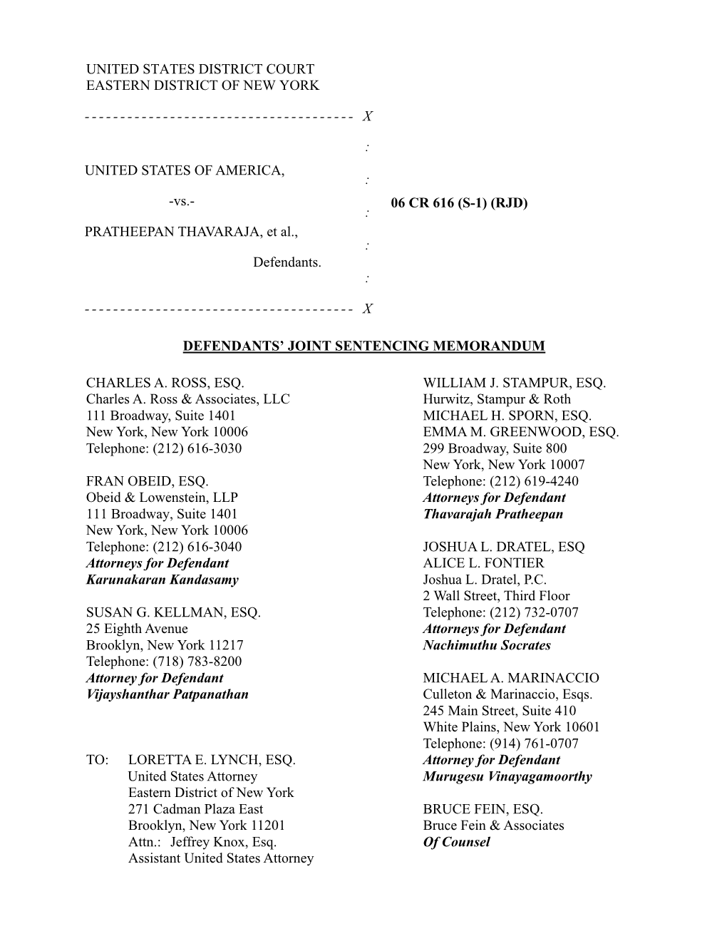 Pratheepan, Et Al. Sentencing Memo