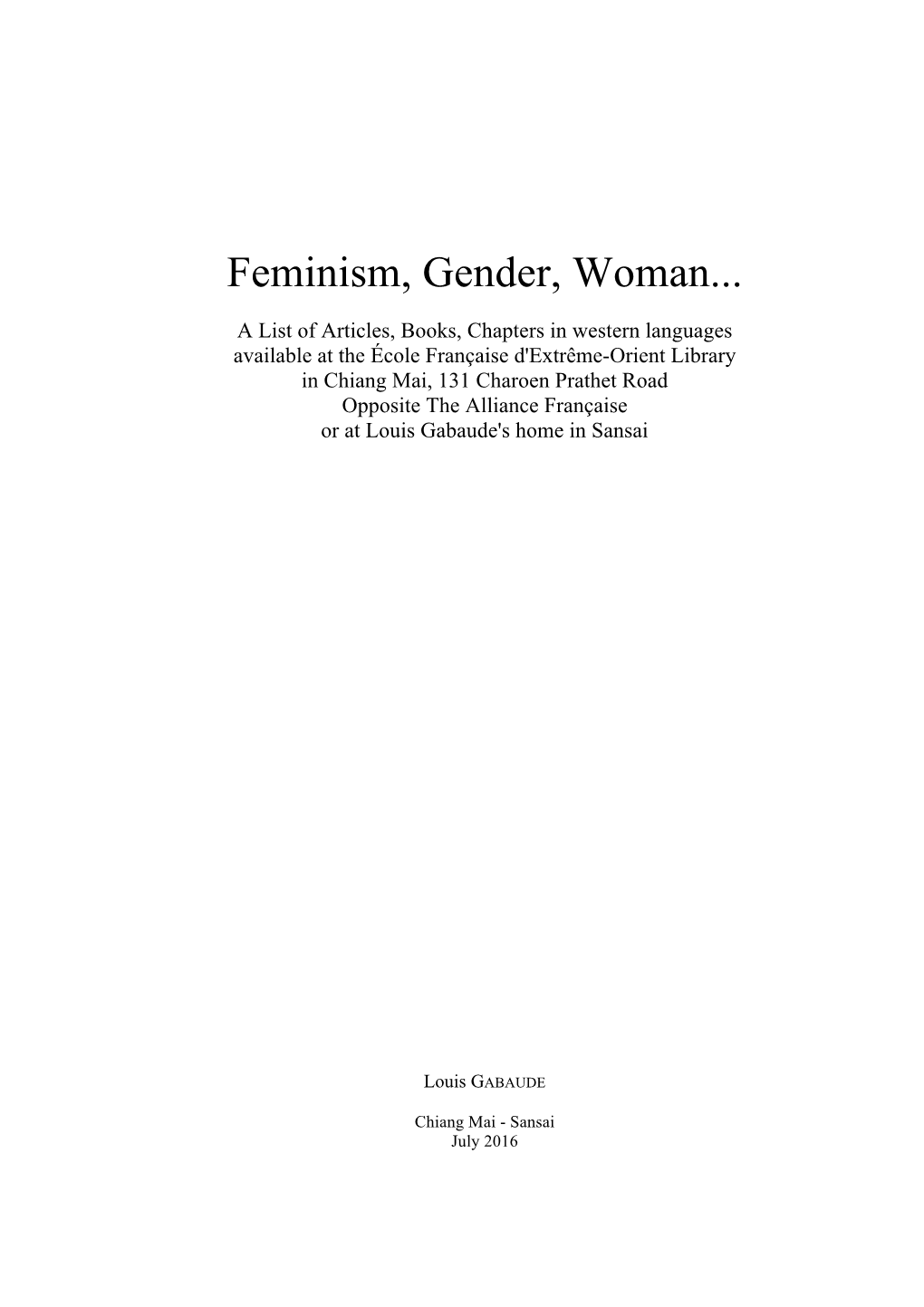 Feminism, Gender, Woman