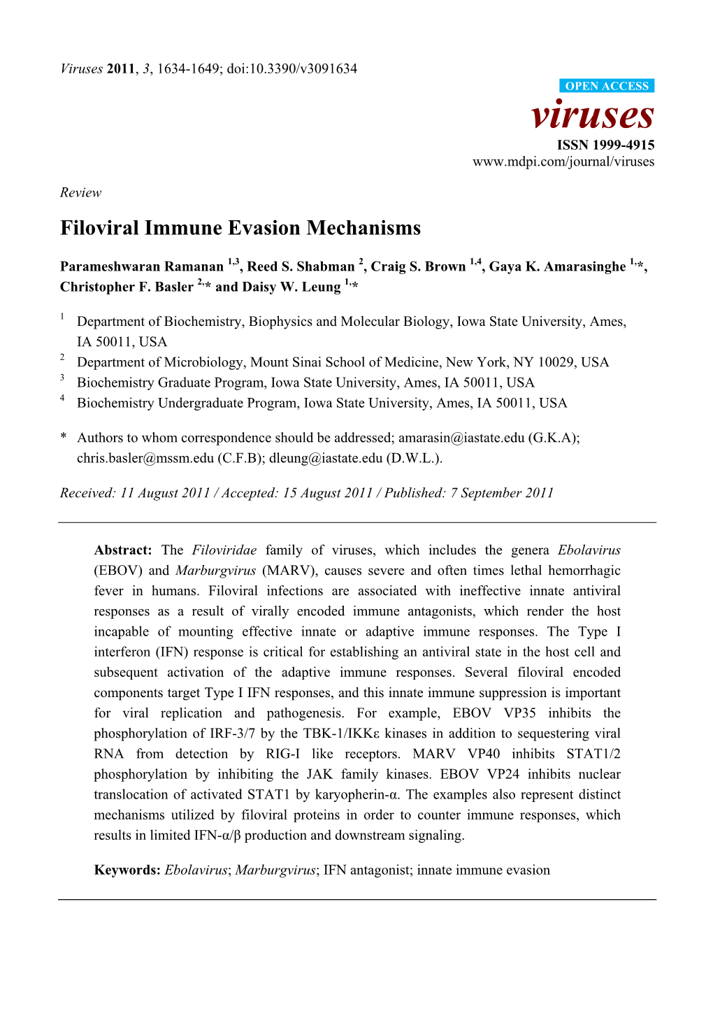 Filoviral Immune Evasion Mechanisms