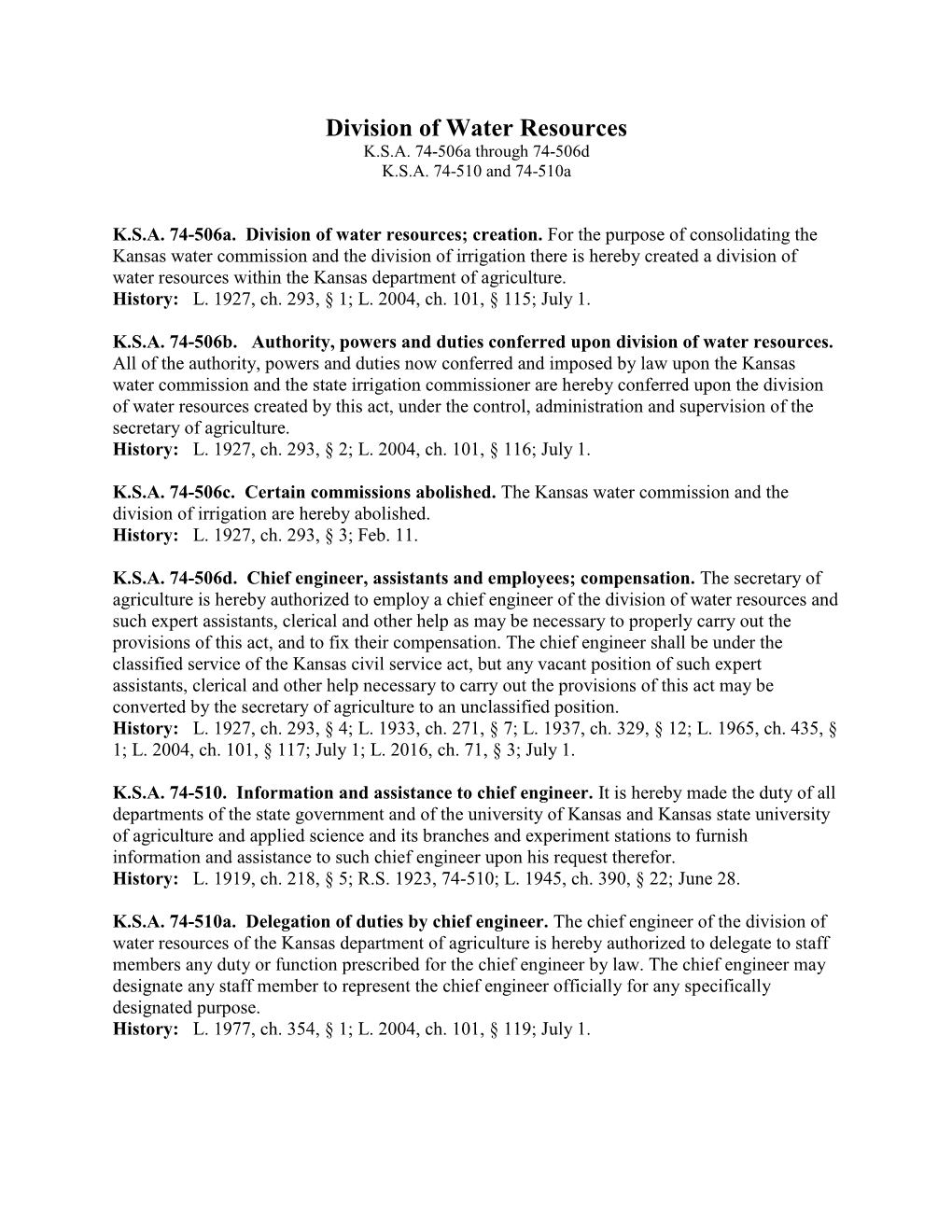 Division of Water Resources K.S.A