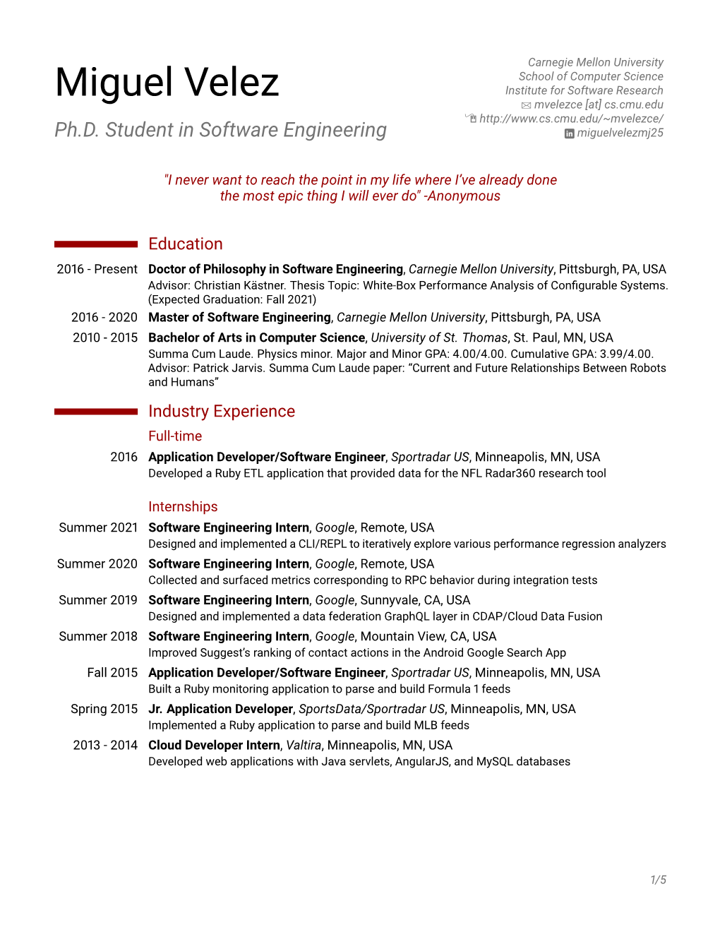 Miguel Velez – Ph.D. Student in Software Engineering