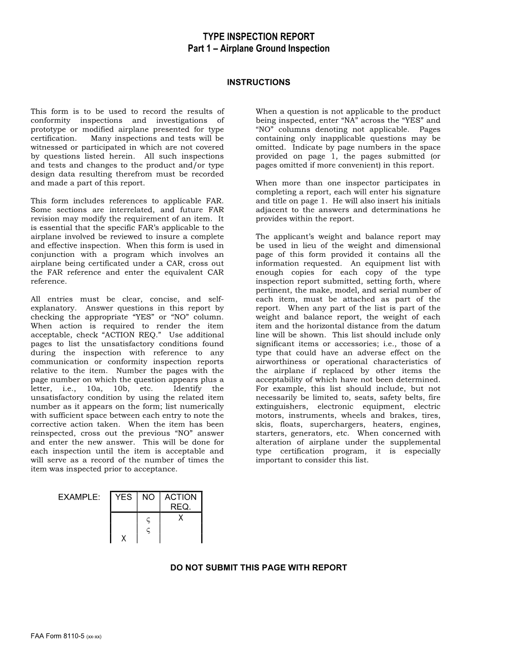 TYPE INSPECTION REPORT Part 1 – Airplane Ground Inspection