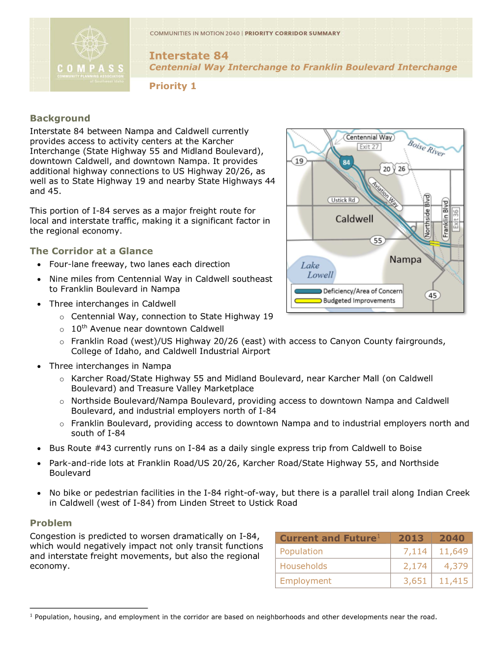 Interstate 84 Centennial Way Interchange to Franklin Boulevard Interchange