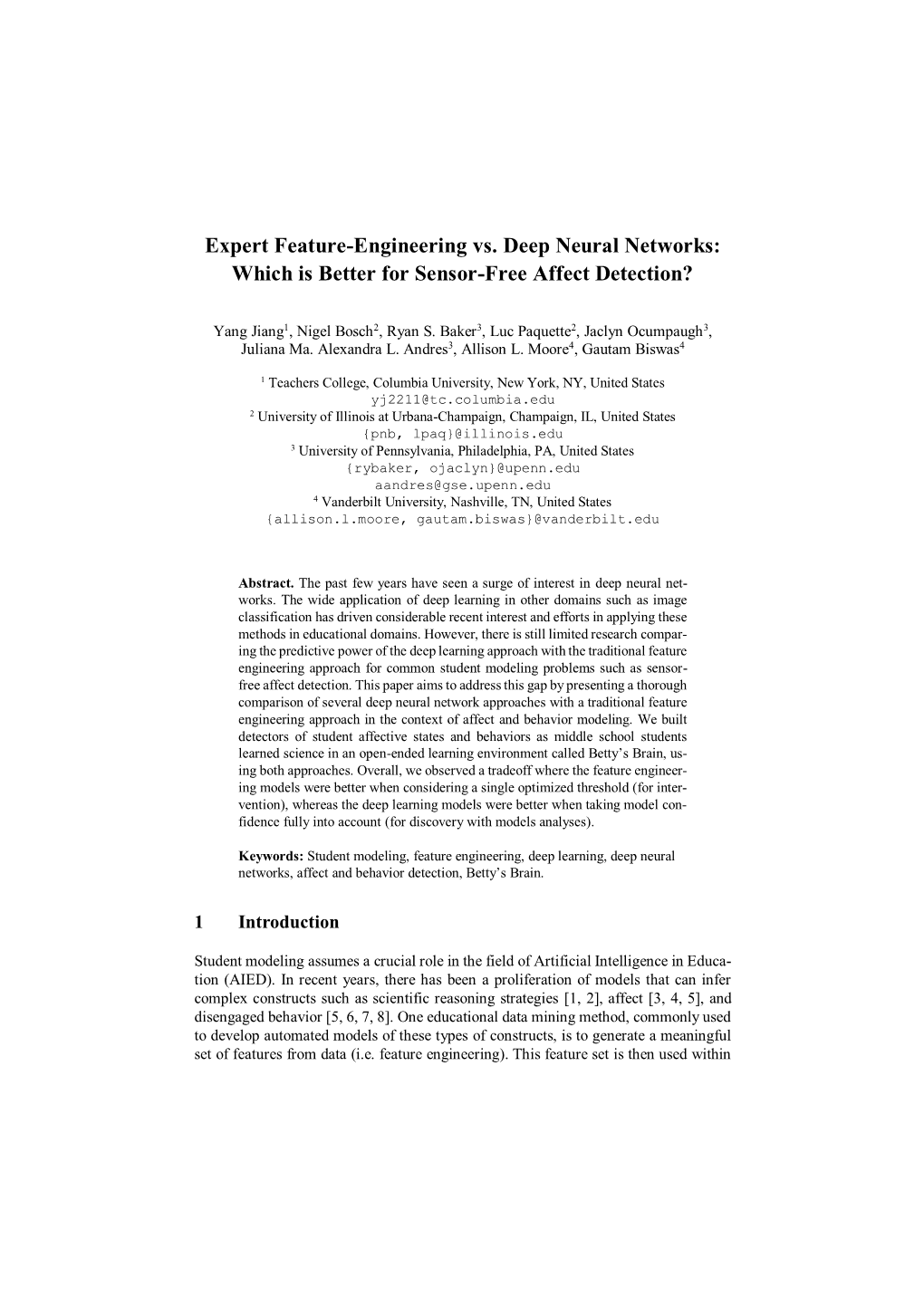 Expert Feature-Engineering Vs. Deep Neural Networks: Which Is Better for Sensor-Free Affect Detection?