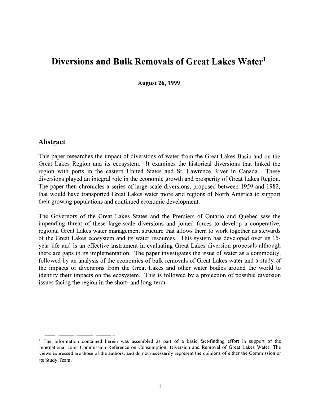 Diversions and Bulk Removals of Great Lakes Water'