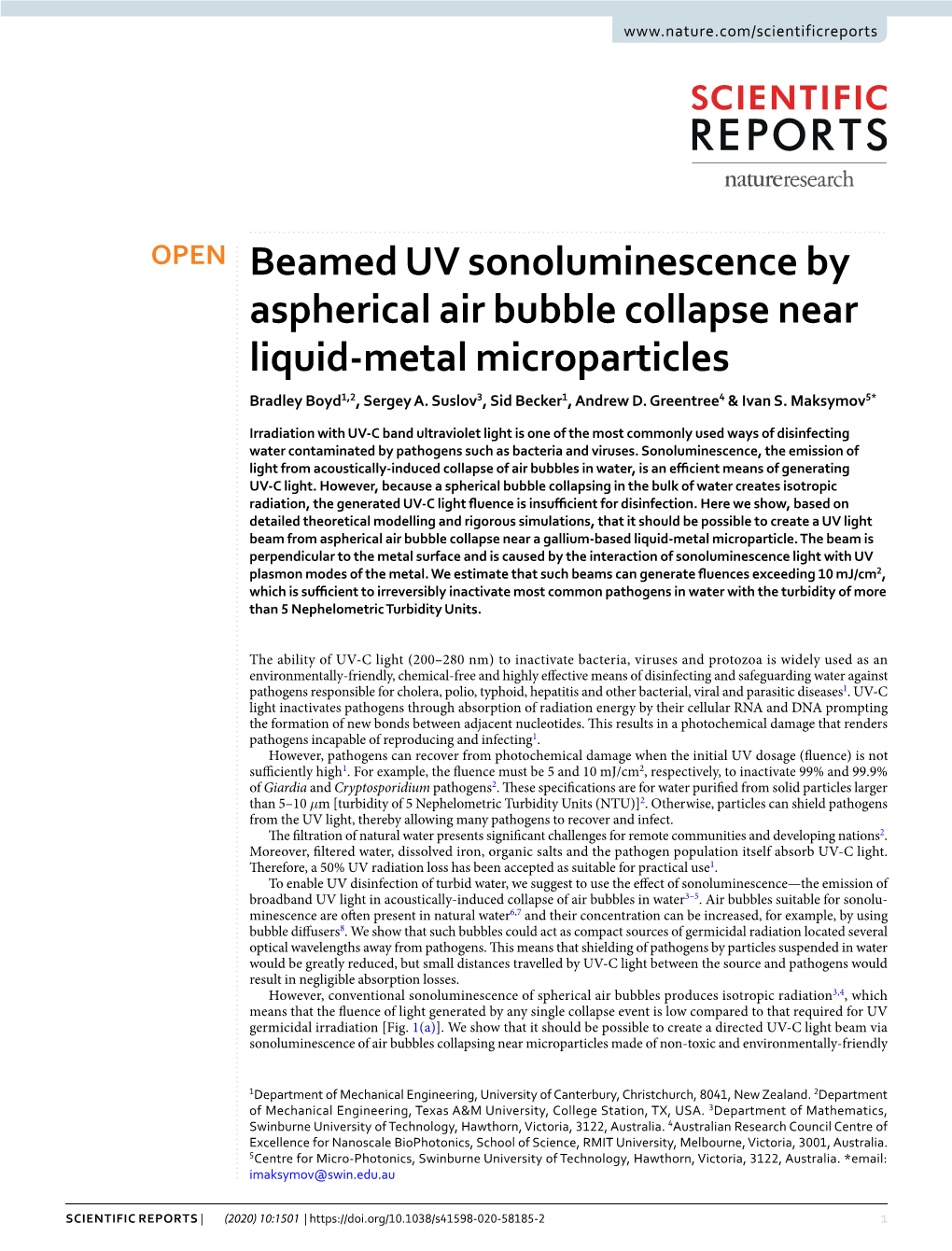 Beamed UV Sonoluminescence by Aspherical Air Bubble Collapse Near Liquid-Metal Microparticles Bradley Boyd1,2, Sergey A