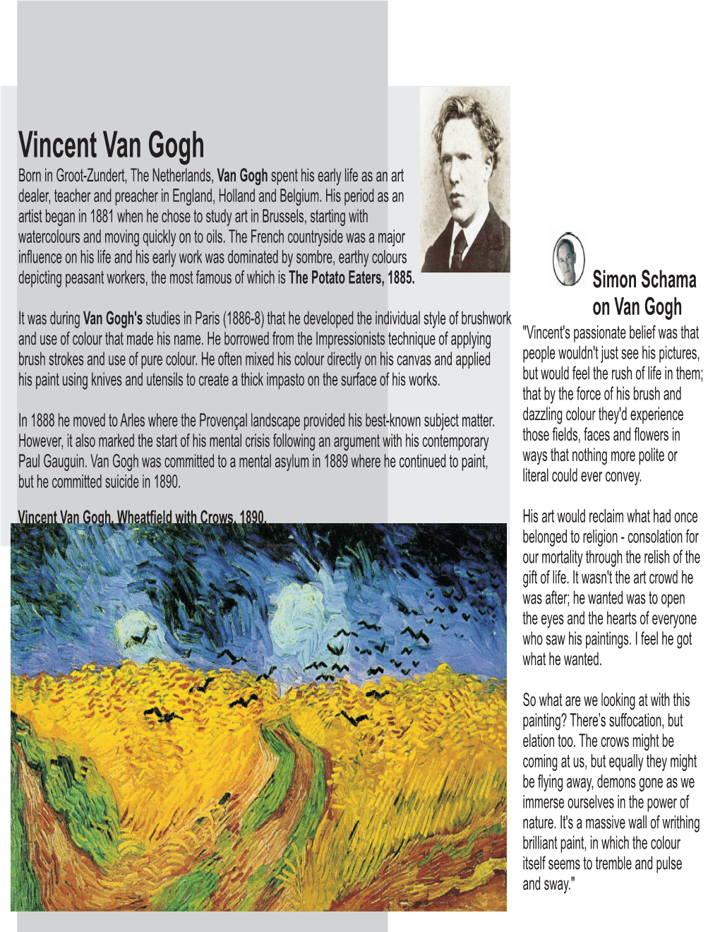 Vincent Van Gogh Born in Groot-Zundert, the Netherlands,Van Gogh Spent His Early Life As an Art Dealer, Teacher and Preacher in England, Holland and Belgium