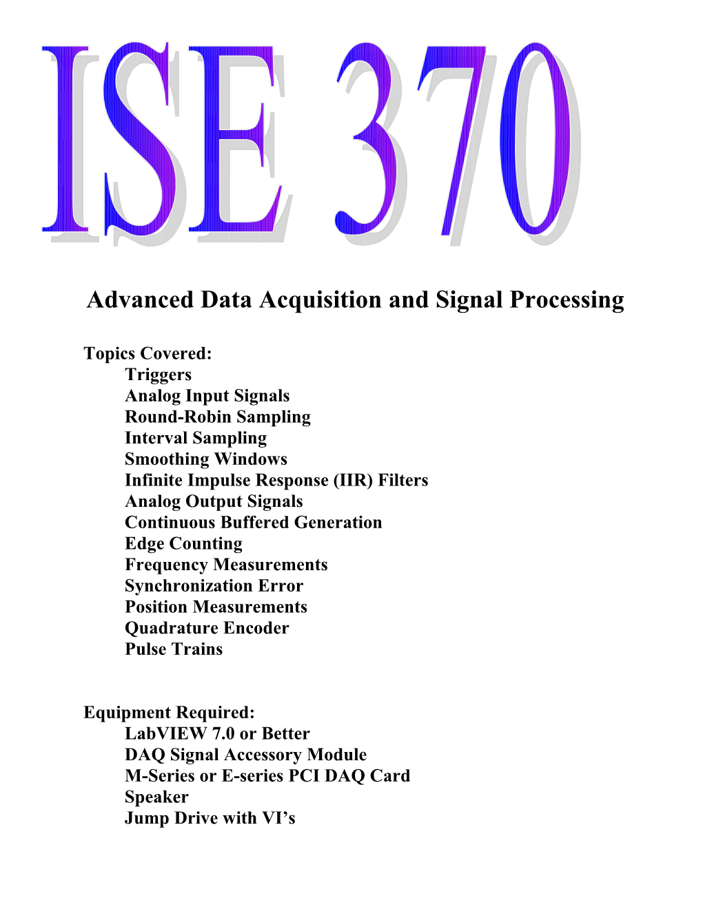 Advanced Data Acquisition and Signal Processing